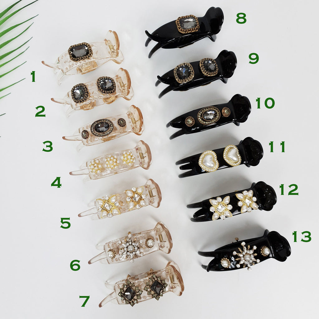 Luxurious Antique Round Cubic Pearl Hair Claw Clip / Vintage Ponytail Hair Claw / Hair Barrette for Woman / Pearl Barrette