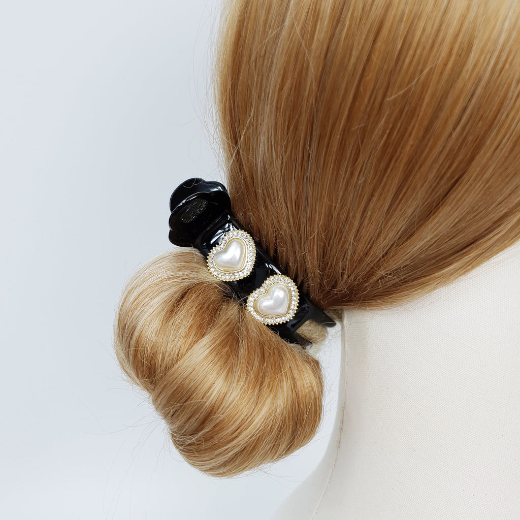 Luxurious Antique Round Cubic Pearl Hair Claw Clip / Vintage Ponytail Hair Claw / Hair Barrette for Woman / Pearl Barrette