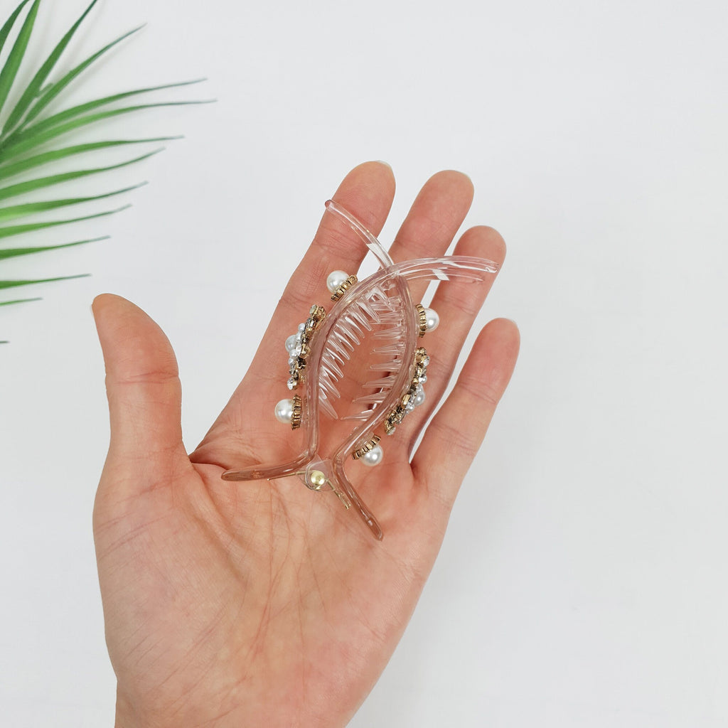 Luxurious Antique Round Cubic Pearl Hair Claw Clip / Vintage Ponytail Hair Claw / Hair Barrette for Woman / Pearl Barrette