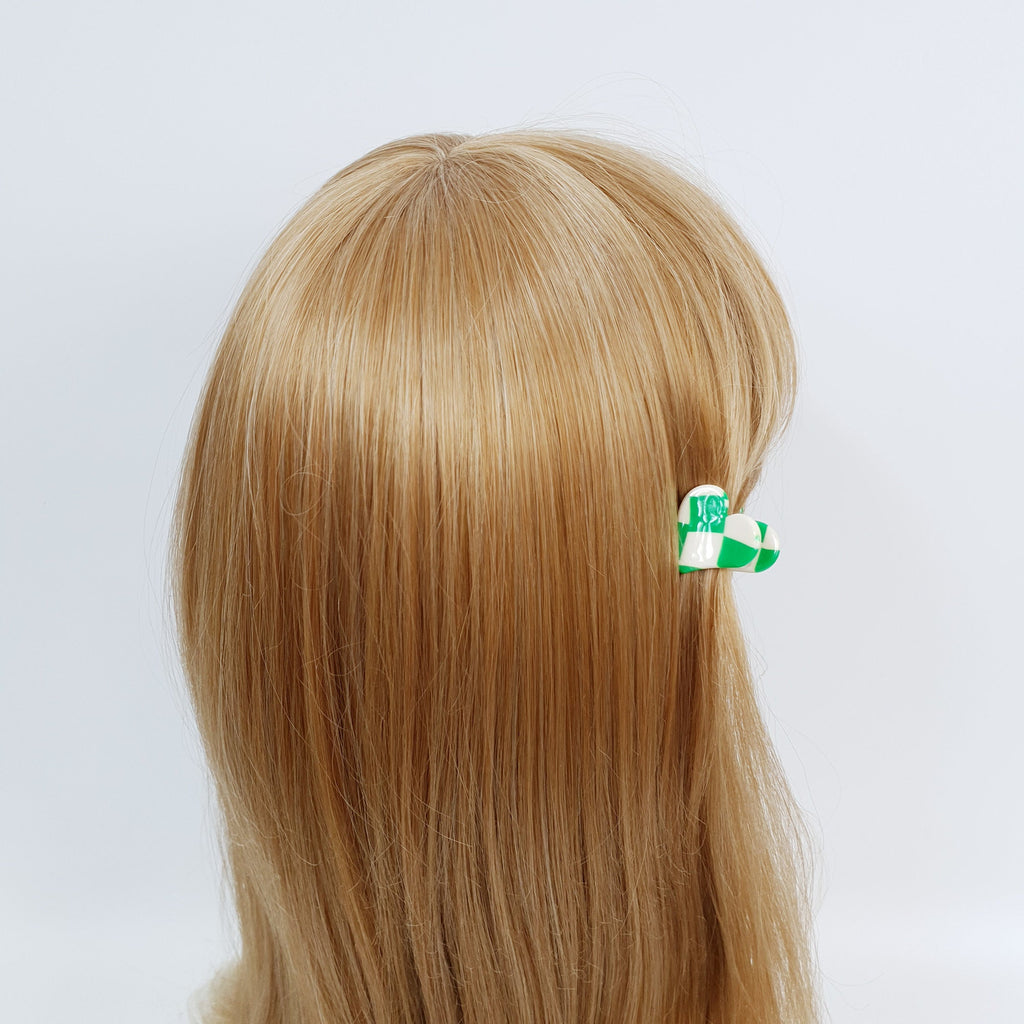 Heart Shape Checker Hair Claw (1.0 Inch) / Mini Hair Clips for Girls / Small French Hair Pin / Hair Barrette for Woman