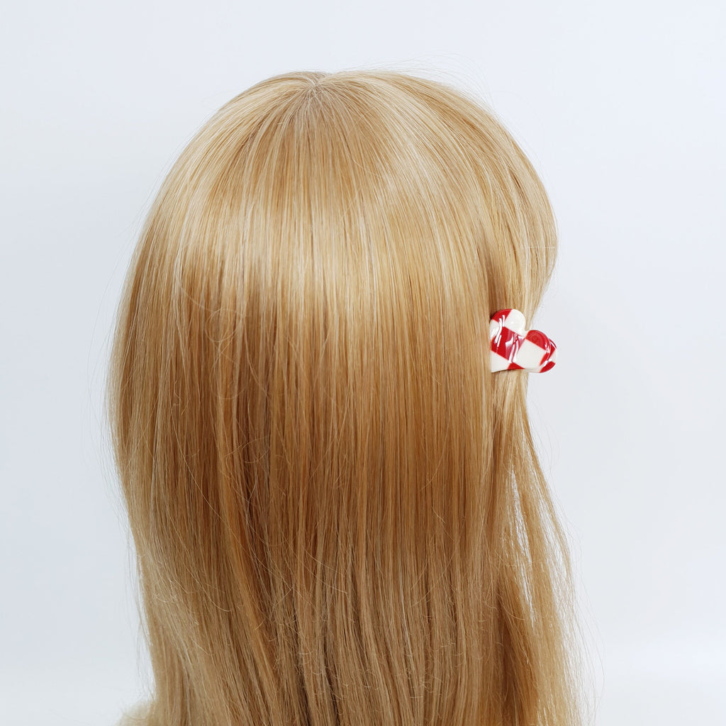 Heart Shape Checker Hair Claw (1.0 Inch) / Mini Hair Clips for Girls / Small French Hair Pin / Hair Barrette for Woman