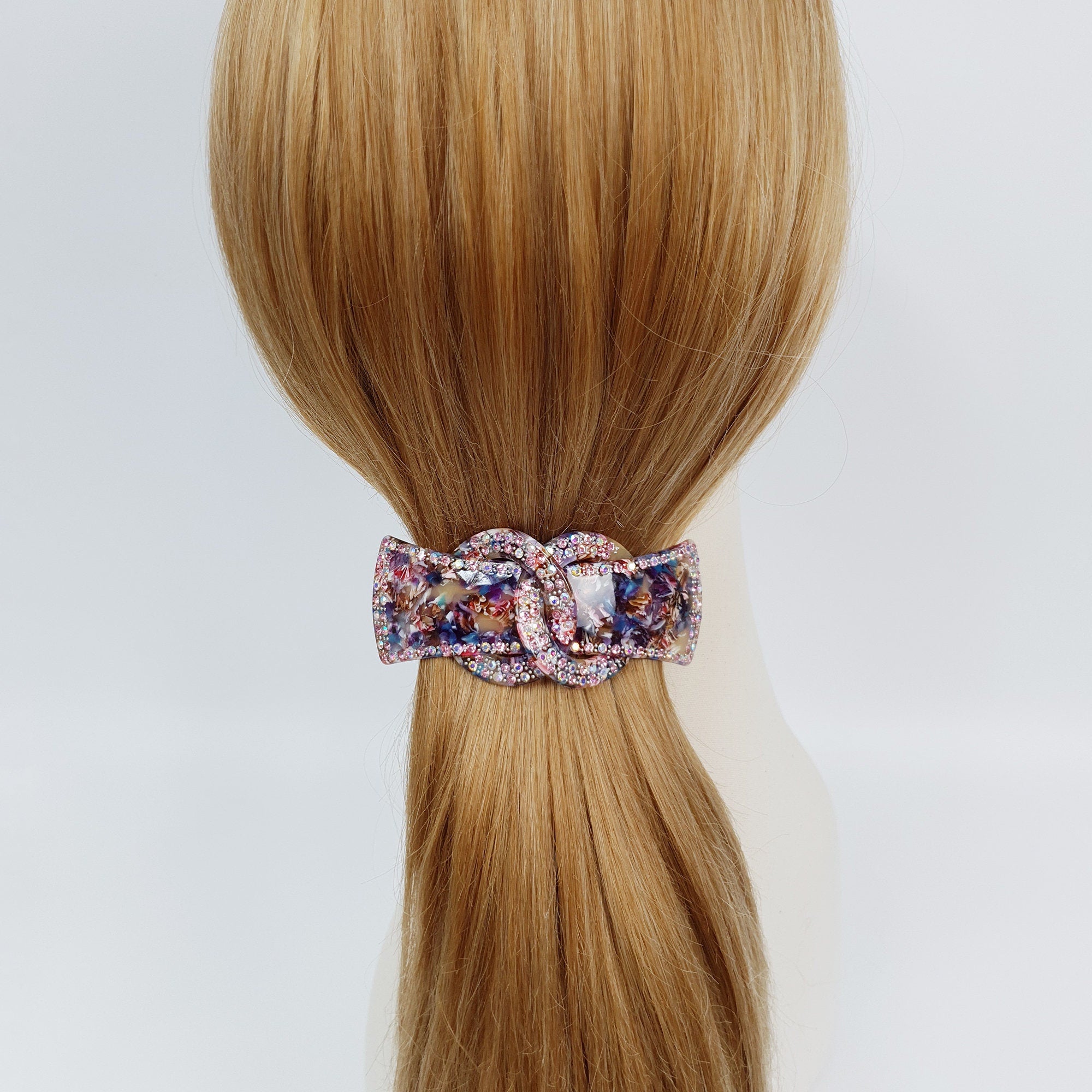 Leopard Luxurious Hair Barrette with Cubic Stone Chain / Tortoise Shell French Hair Pin / Hair Accessory for Woman / Automatic Hair Clip