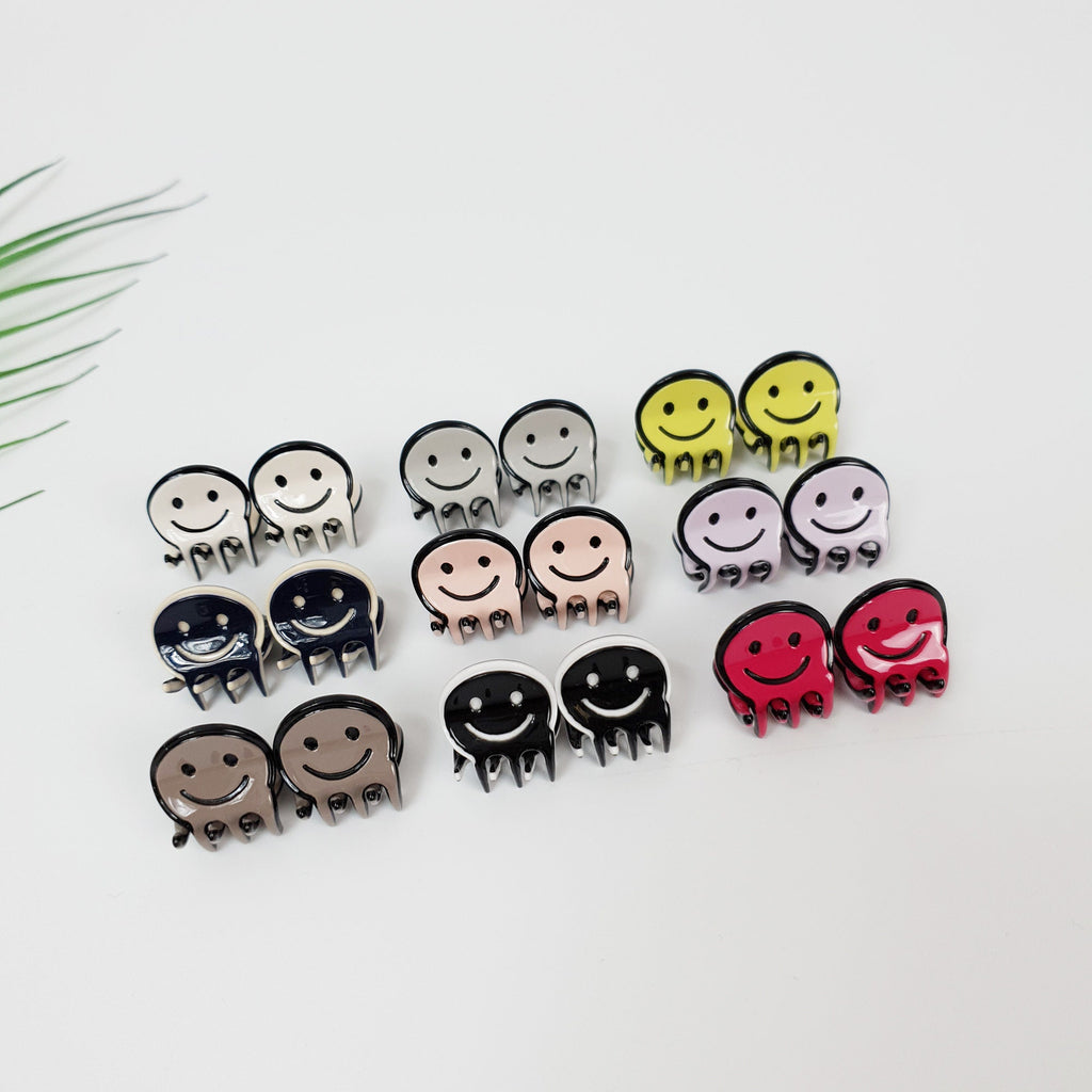 Cellulose Acetate Mini Claw Clips with Smiley Face Design, Cute Pastel Hair Accessories, Small Jaw Clips Set for Bangs.
