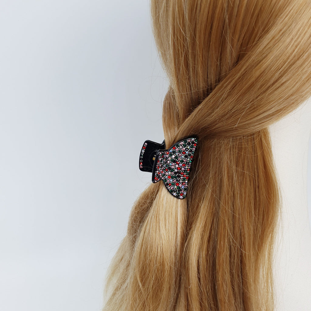 Leopard Black Half Moon Hair Clip (2.2 Inch) / Luxurious French Hair Pin with Cubic Stone / Hair Accessory for Woman