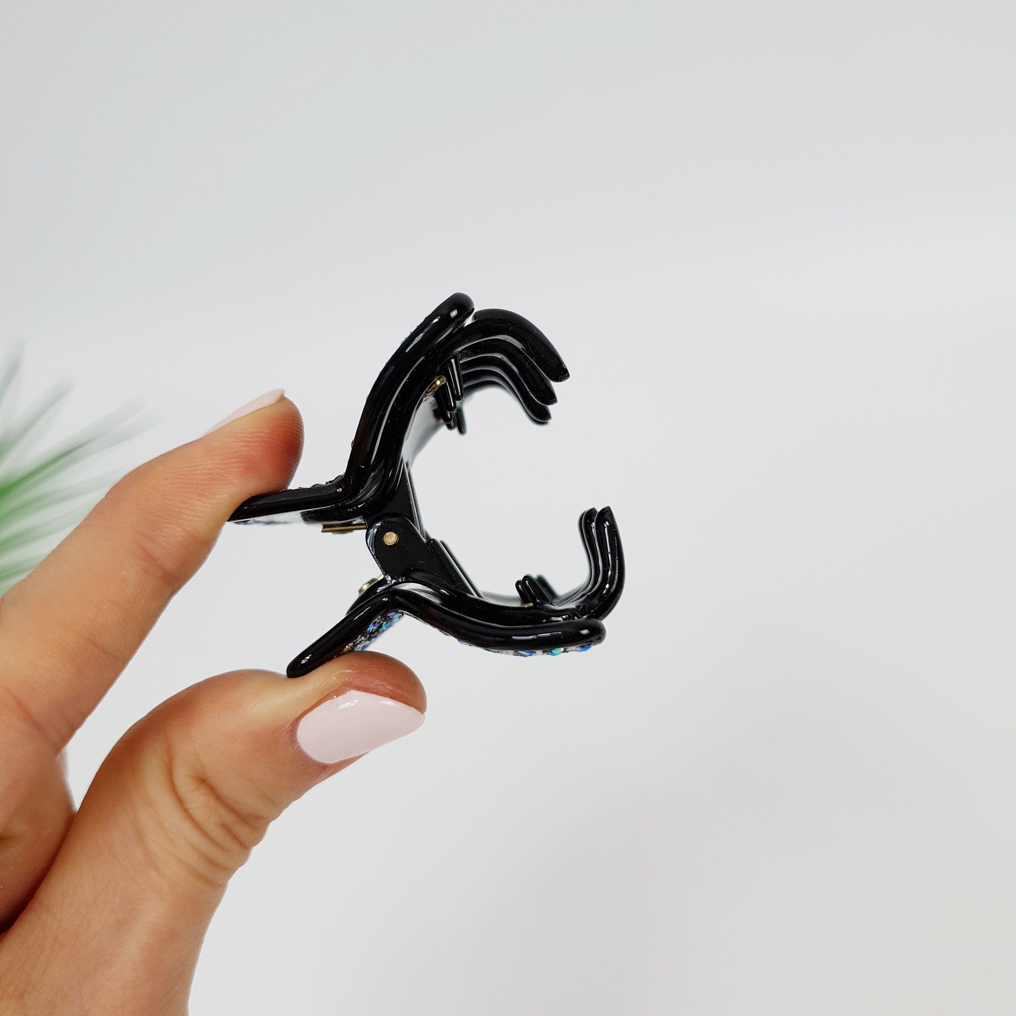 Leopard Black Half Moon Hair Clip (2.2 Inch) / Luxurious French Hair Pin with Cubic Stone / Hair Accessory for Woman