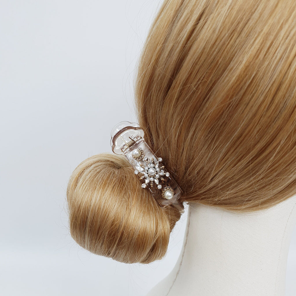 Luxurious Antique Round Cubic Pearl Hair Claw Clip / Vintage Ponytail Hair Claw / Hair Barrette for Woman / Pearl Barrette