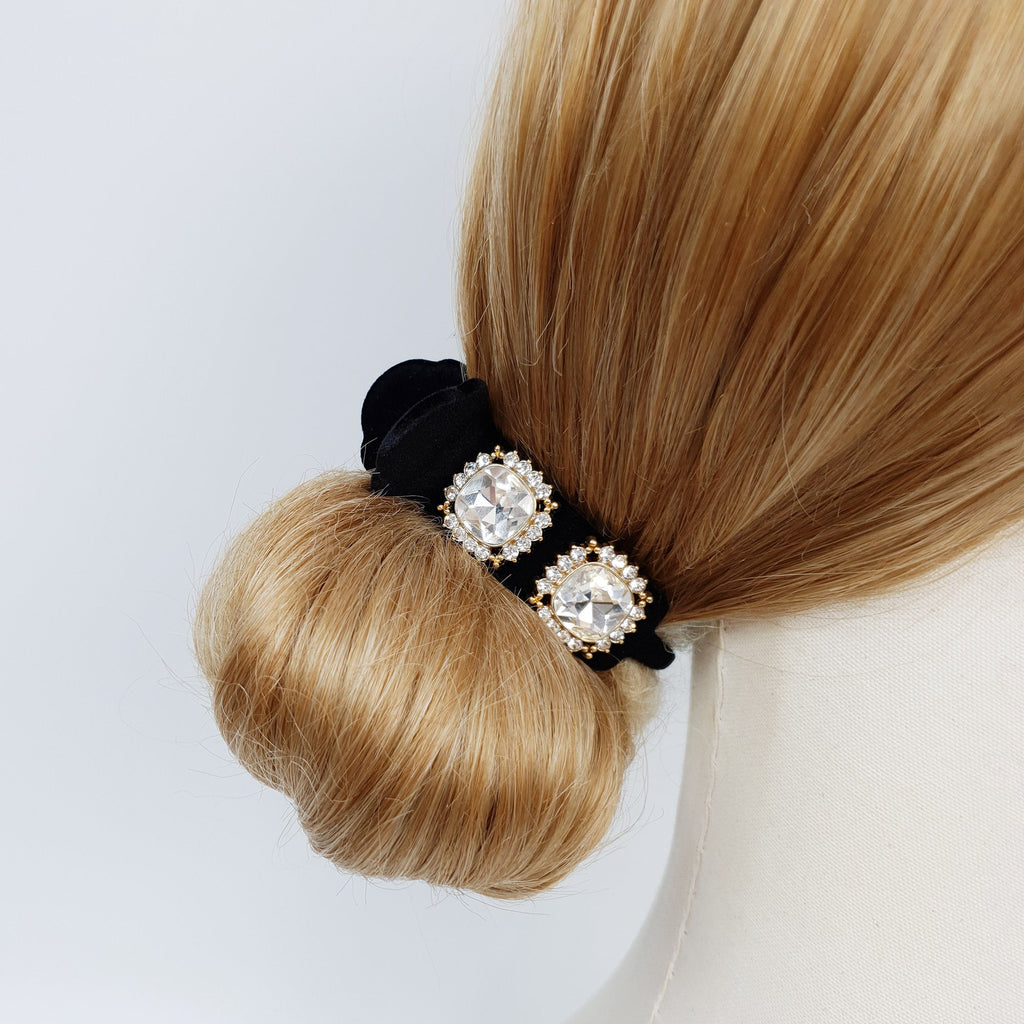 Velvet Pearl Dark Cubic Hair Clip / Simple Round Ponytail Holder / Hair Barrette for Woman / Pearl Hair Clip