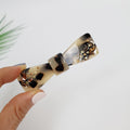 Leopard Bow Tie Hair Barrette with Cubic Stone / Tortoise Shell French Hair Pin / Hair Accessory for Woman / Automatic Hair Clip