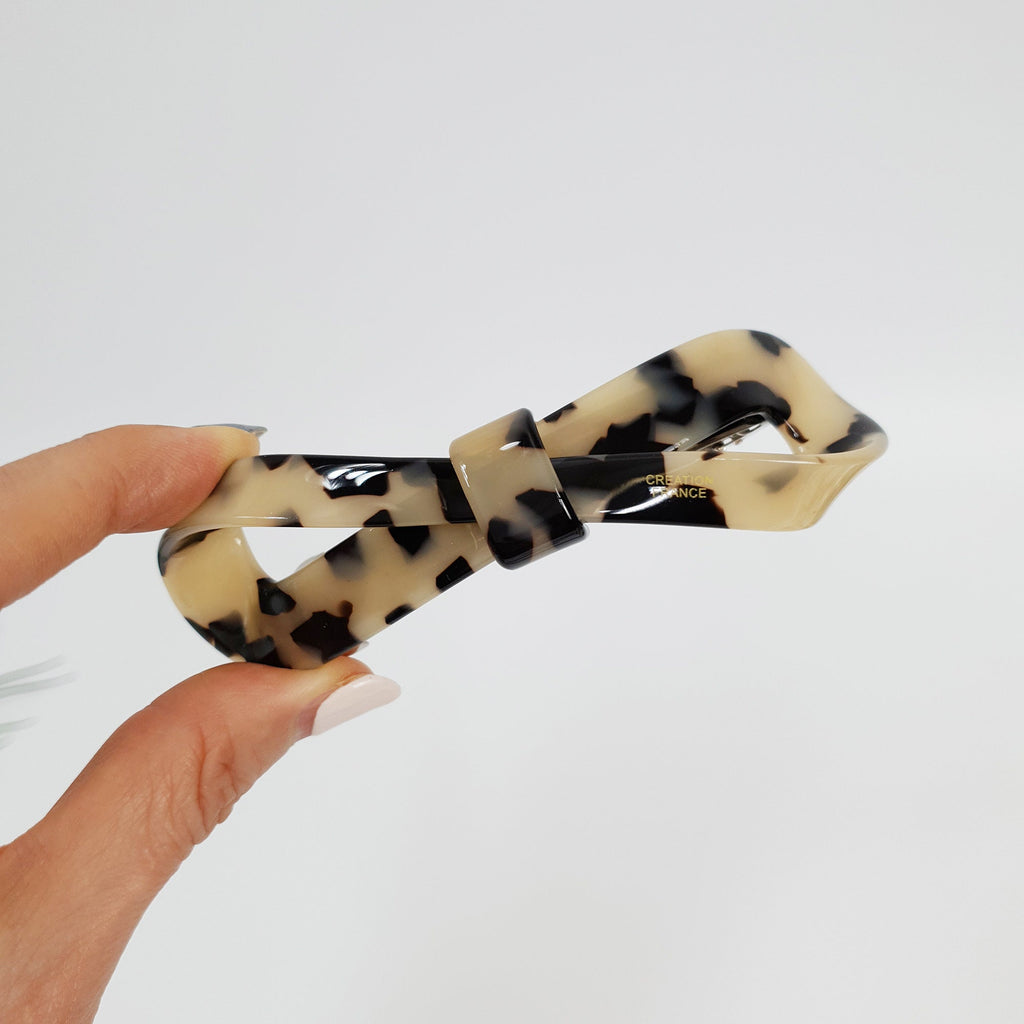 Leopard Marble Big Twist Ribbon 4.1 Inch Automatic Hair Clip / Tortoise Shell French Hair Pin / Hair Accessory for Woman