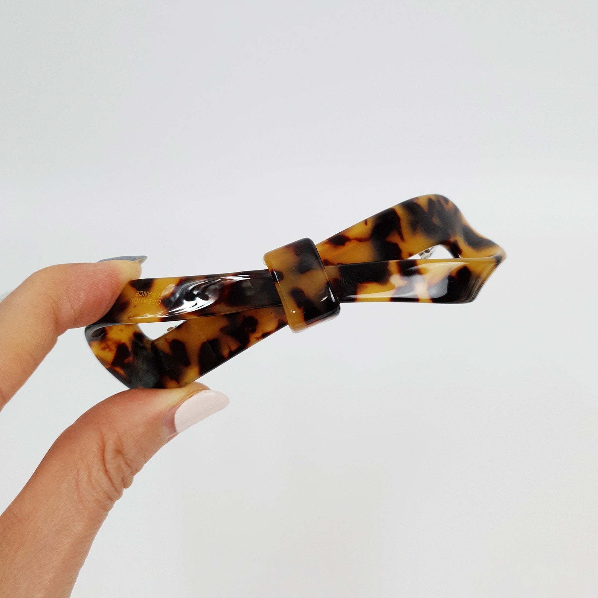 Leopard Marble Big Twist Ribbon 4.1 Inch Automatic Hair Clip / Tortoise Shell French Hair Pin / Hair Accessory for Woman