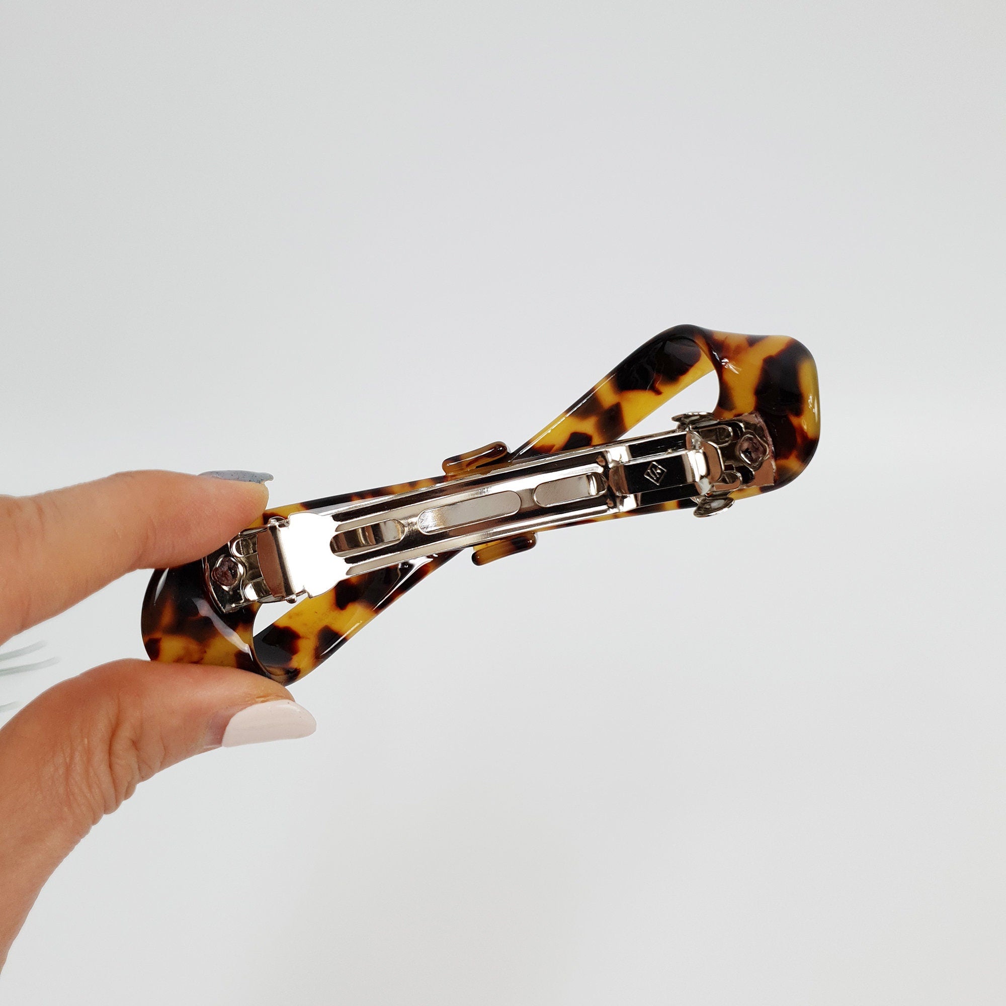 Leopard Marble Big Twist Ribbon 4.1 Inch Automatic Hair Clip / Tortoise Shell French Hair Pin / Hair Accessory for Woman
