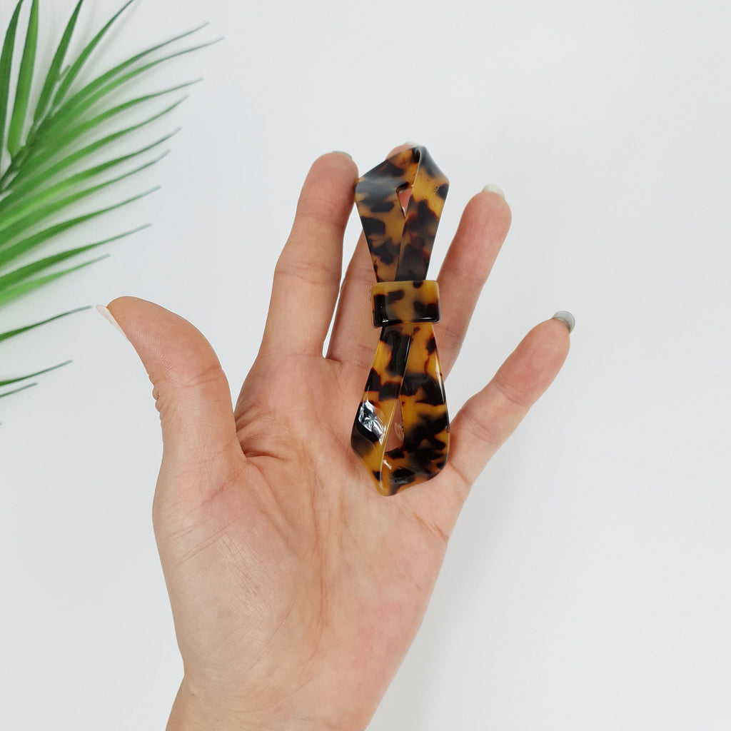 Leopard Marble Big Twist Ribbon 4.1 Inch Automatic Hair Clip / Tortoise Shell French Hair Pin / Hair Accessory for Woman