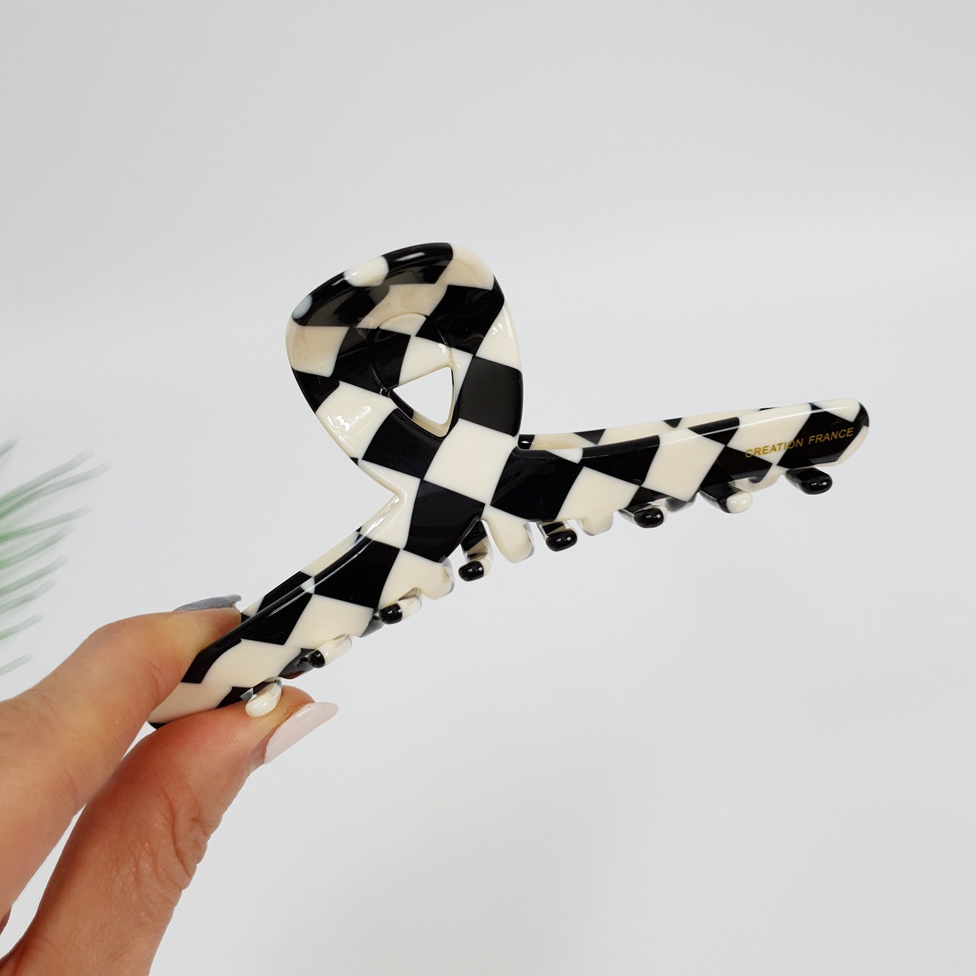 Black and White Checker Board Hair Clip / Simple French Hair Pin / Hair Accessory for Woman