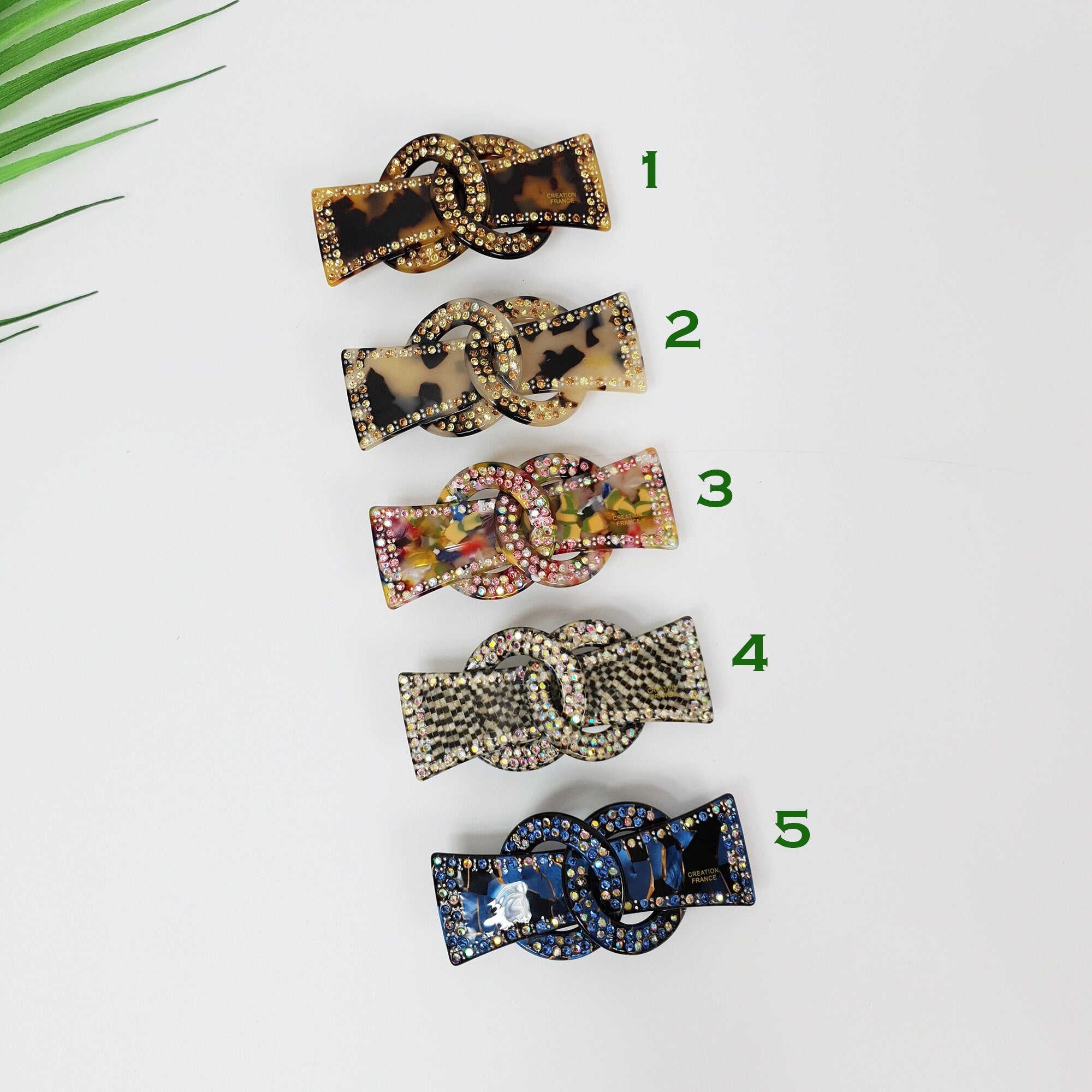 Leopard Luxurious Hair Barrette with Cubic Stone Chain / Tortoise Shell French Hair Pin / Hair Accessory for Woman / Automatic Hair Clip