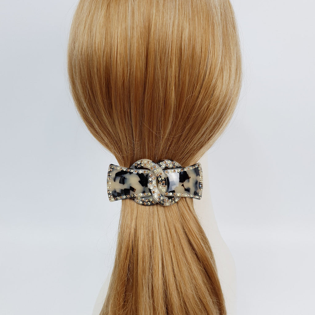 Leopard Luxurious Hair Barrette with Cubic Stone Chain / Tortoise Shell French Hair Pin / Hair Accessory for Woman / Automatic Hair Clip