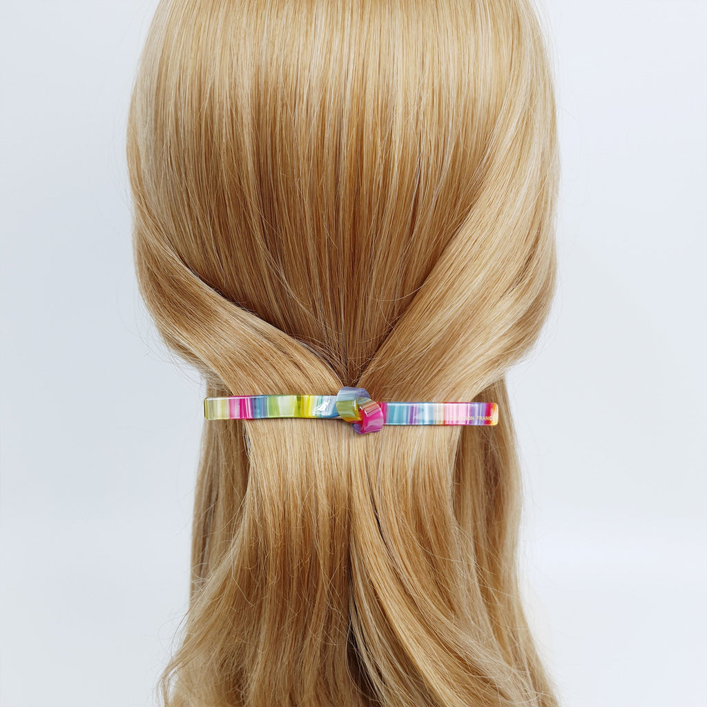 Tortoise shell knot barrette and long skinny acetate hair clip. Minimalist marble hair slide for women, beige brown pony holder.