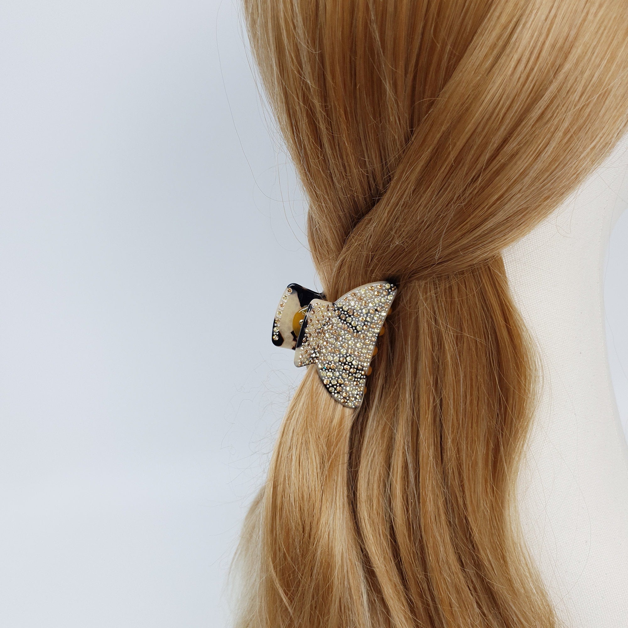 Leopard Black Half Moon Hair Clip (2.2 Inch) / Luxurious French Hair Pin with Cubic Stone / Hair Accessory for Woman