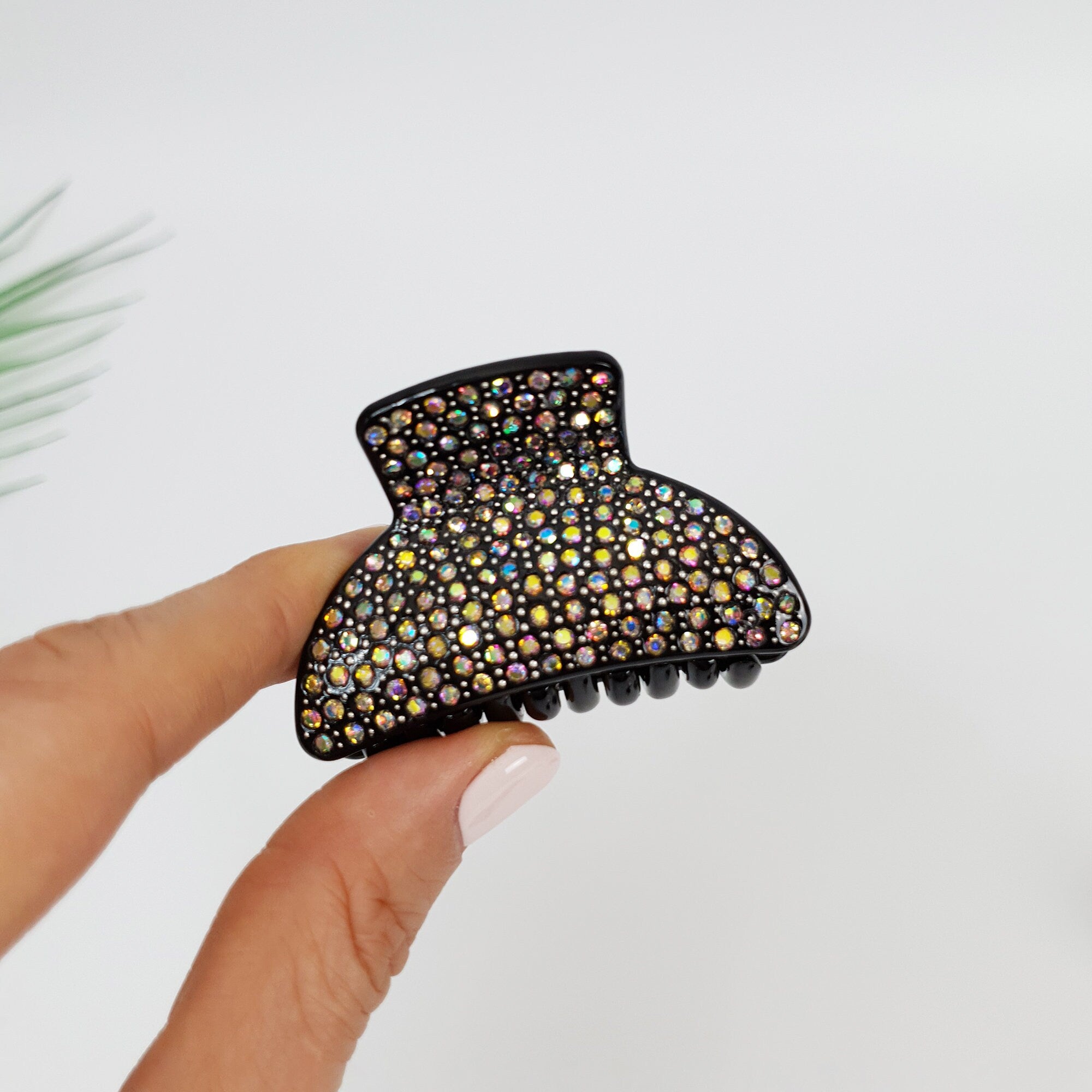 Leopard Black Half Moon Hair Clip (2.2 Inch) / Luxurious French Hair Pin with Cubic Stone / Hair Accessory for Woman