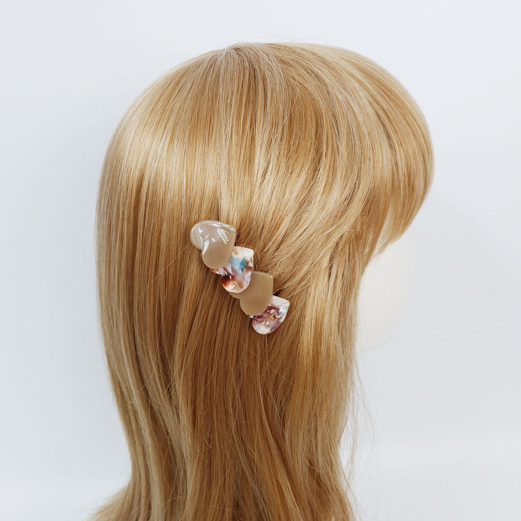 Marble Double Heart Comb Pin with Cubic / Tortoise Shell Hair Pin / Hair Fork for Woman