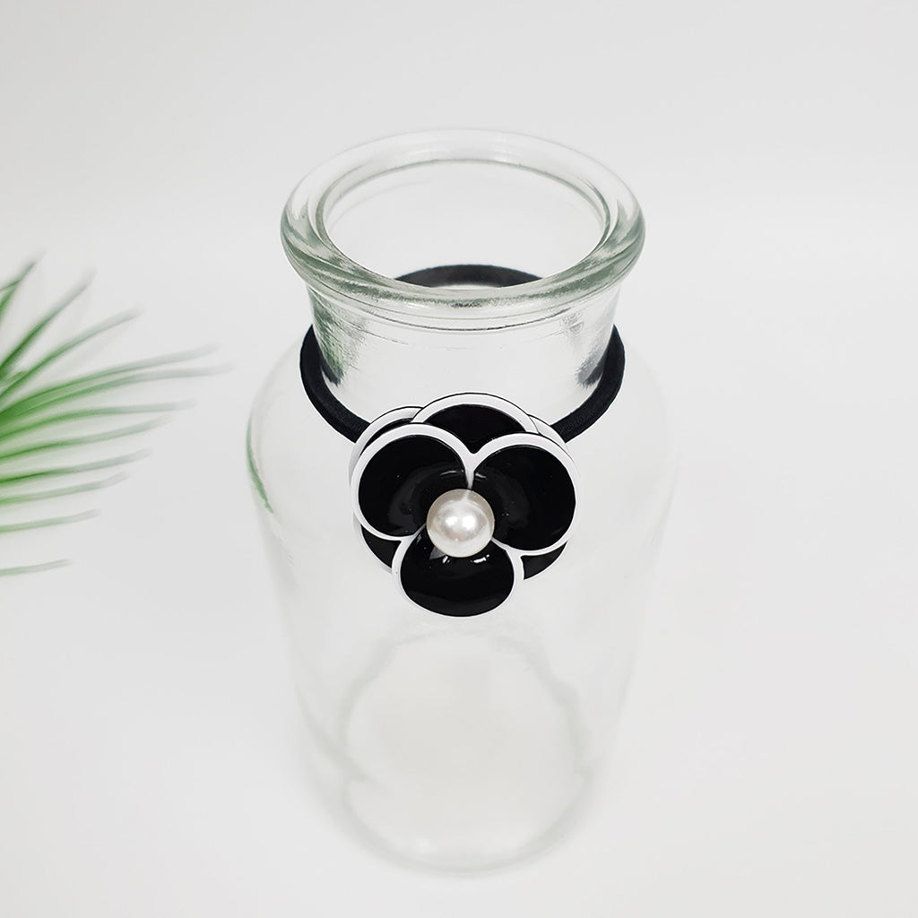 Pansy Flower Pearl Hair Tie / Cute Ponytail Holder / Hair Accessory for Woman / French Hair Pin / Hair Scrunchy