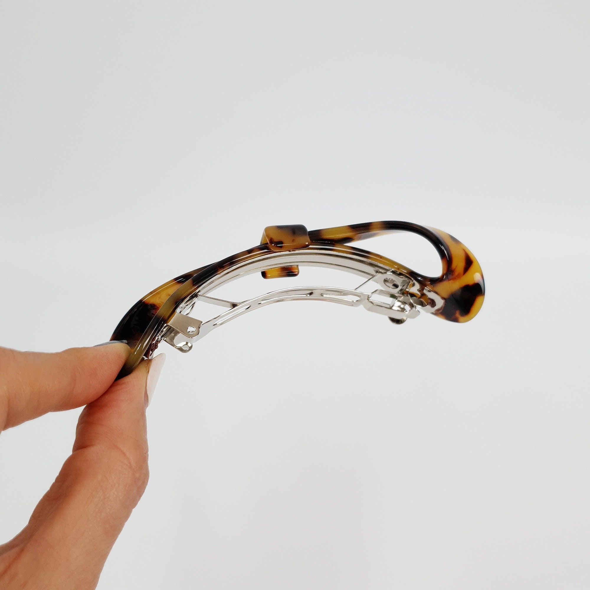 Leopard Marble Big Twist Ribbon 4.1 Inch Automatic Hair Clip / Tortoise Shell French Hair Pin / Hair Accessory for Woman
