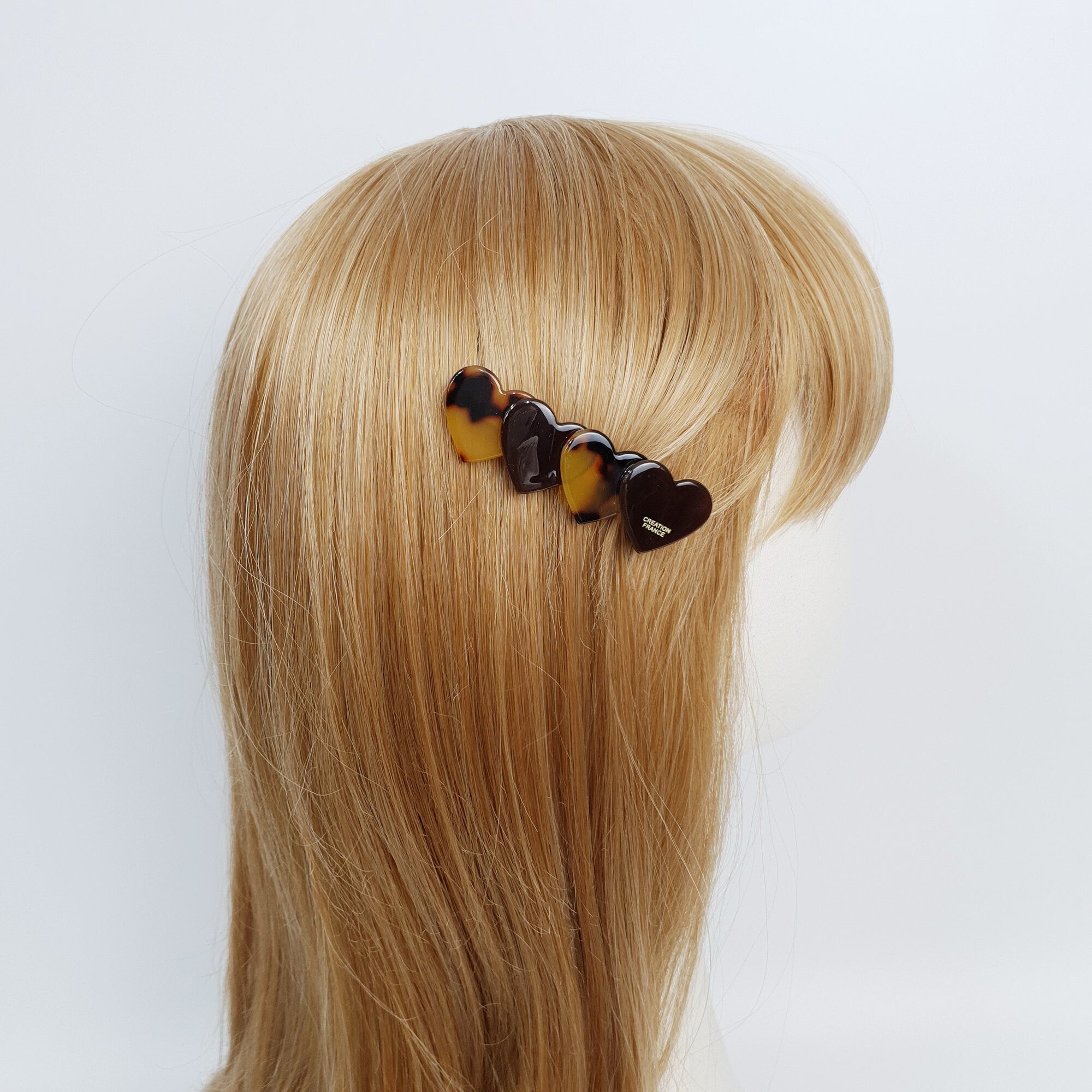 Leopard Art Double Heart Hair Claw Clip / Cute French Hair Pin / Alligator Hair Clip for Woman