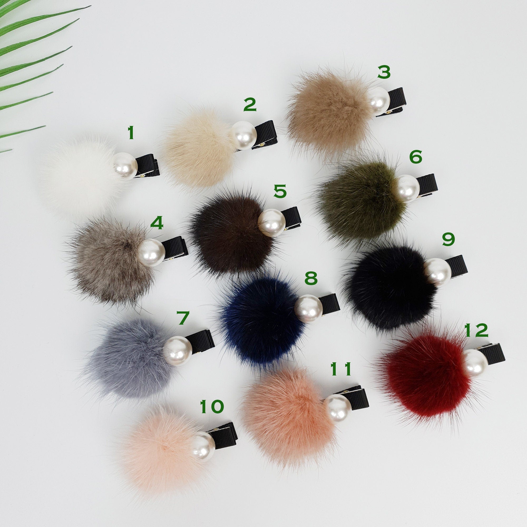 Cream Pearl Real Mink Ball Hair Claw Clip / Cute Colorful Hair Pin / Alligator Hair Clip for Woman