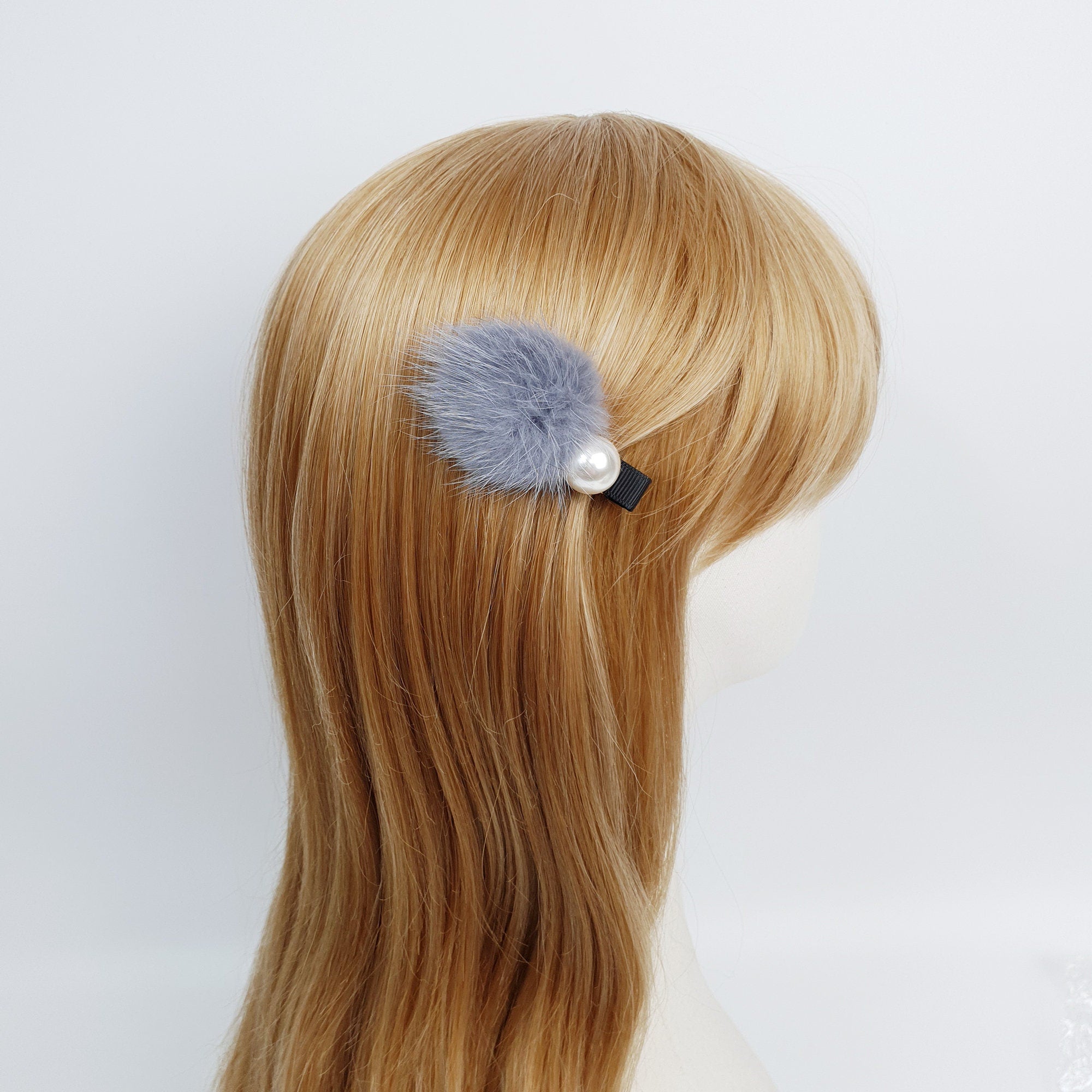 Cream Pearl Real Mink Ball Hair Claw Clip / Cute Colorful Hair Pin / Alligator Hair Clip for Woman