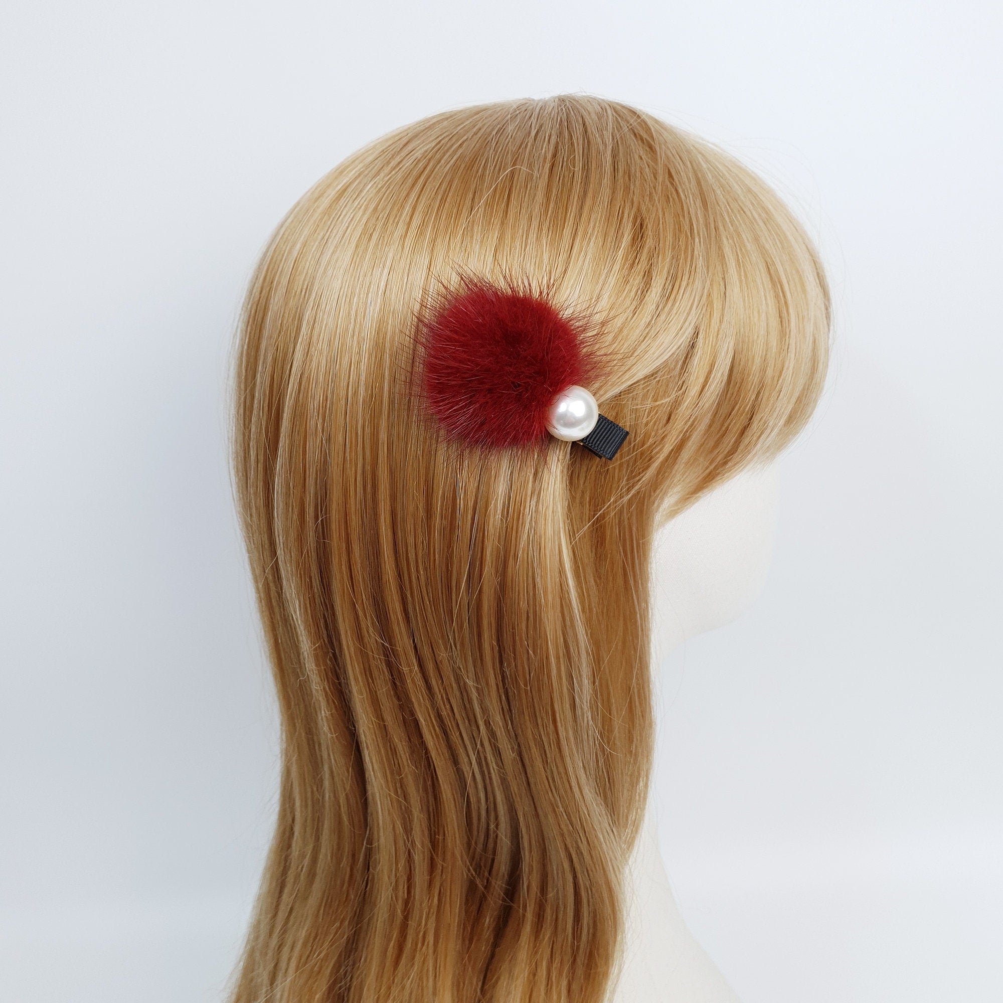 Cream Pearl Real Mink Ball Hair Claw Clip / Cute Colorful Hair Pin / Alligator Hair Clip for Woman