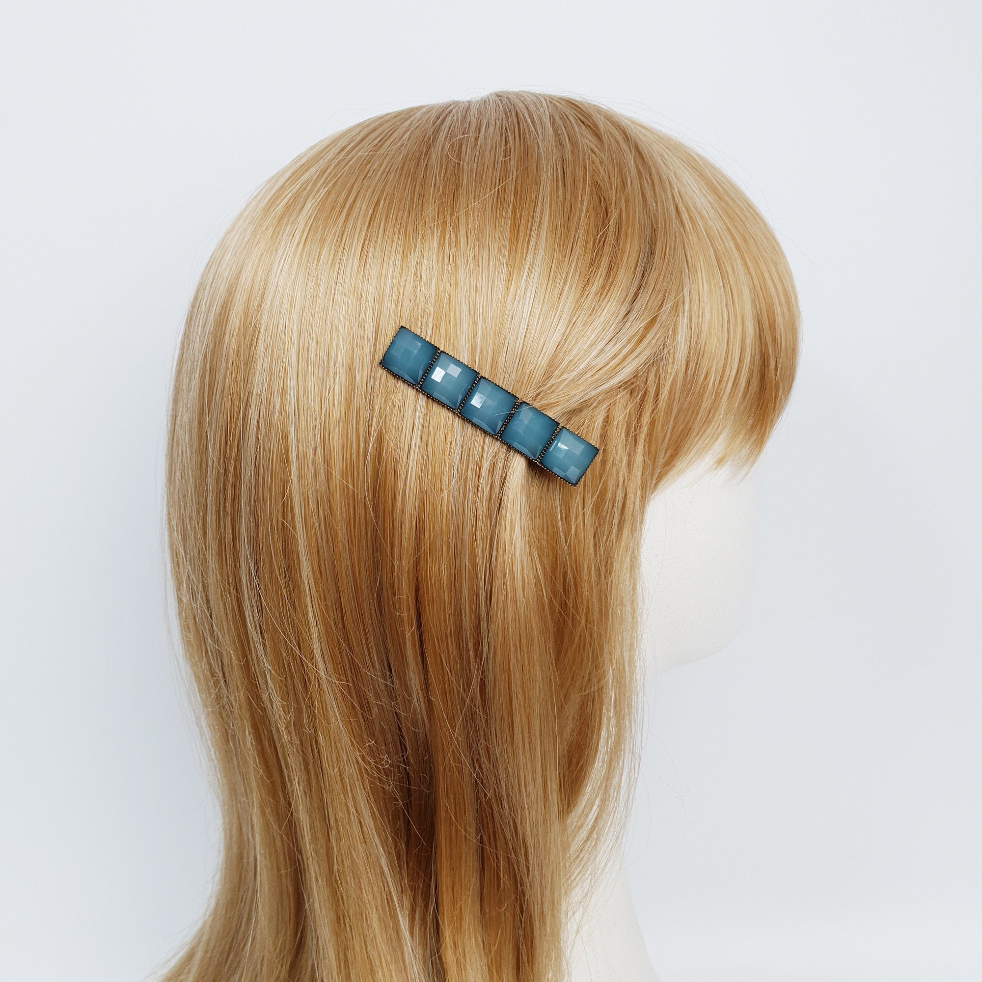 Vintage Antique Formica Square Hair Claw Clip (2.4 Inch) / Vivid Color Hair Pin / Alligator Hair Clip for Woman
