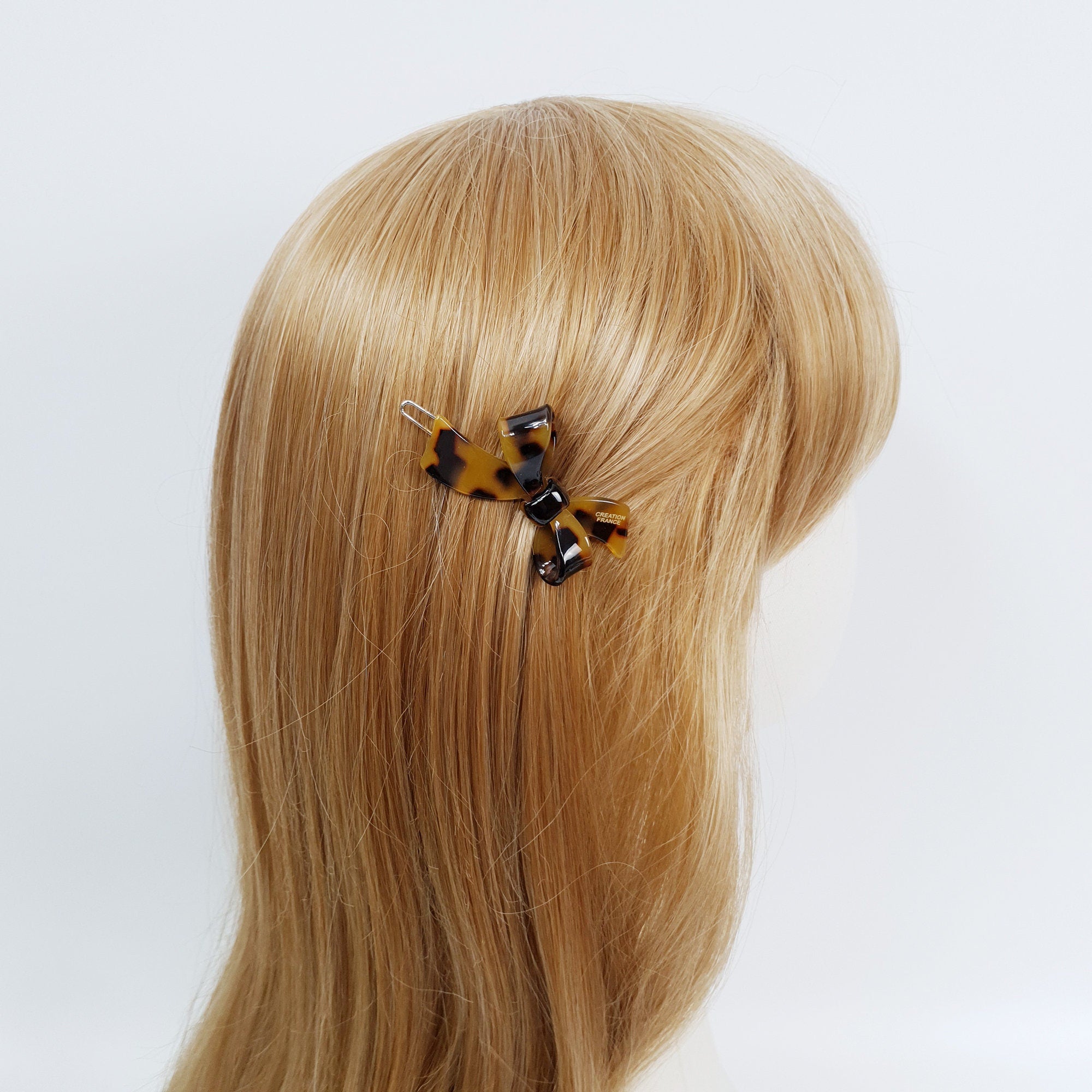 Leopard Marble Mini Double Ribbon Bobby Pin (2.2 Inch) / Tortoise Marble French Hair Pin Clip / Hair Accessory for Woman / Bow Barrette