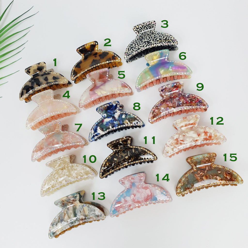 Tortoise Shell Half Moon Shape Hair Claw Clip with Cubic / Luxurious Cellulose French Hair Pin / Hair Barrette for Woman