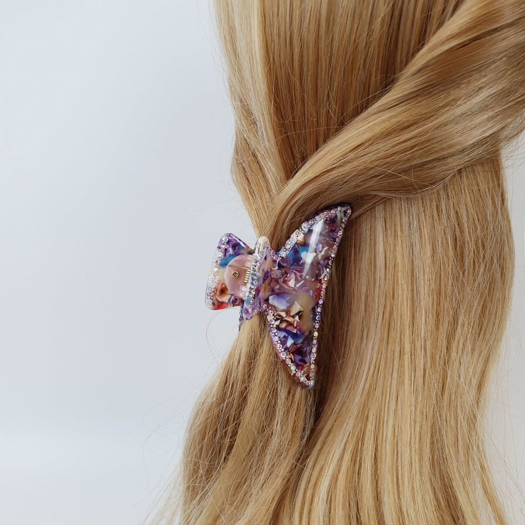 Tortoise Shell Half Moon Shape Hair Claw Clip with Cubic / Luxurious Cellulose French Hair Pin / Hair Barrette for Woman