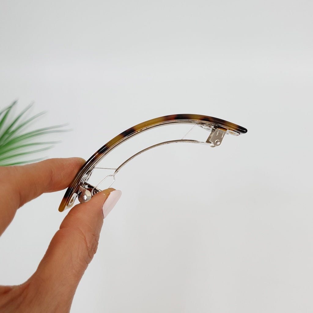 Leopard Curve Square Hair Barrette (3.7 Inch) / Tortoise Shell French Hair Pin / Hair Accessory for Woman / Automatic Hair Clip