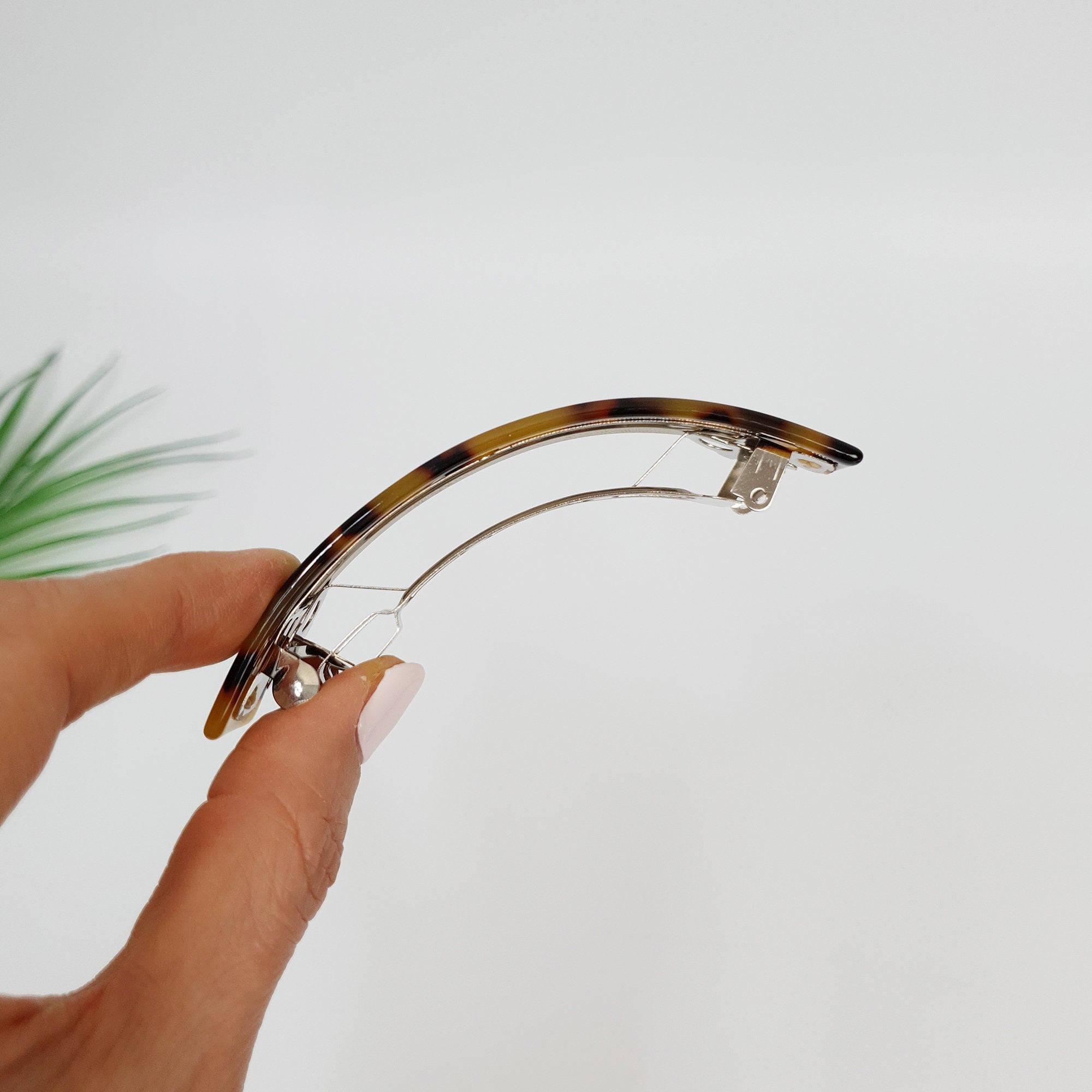 Leopard Curve Square Hair Barrette (3.7 Inch) / Tortoise Shell French Hair Pin / Hair Accessory for Woman / Automatic Hair Clip
