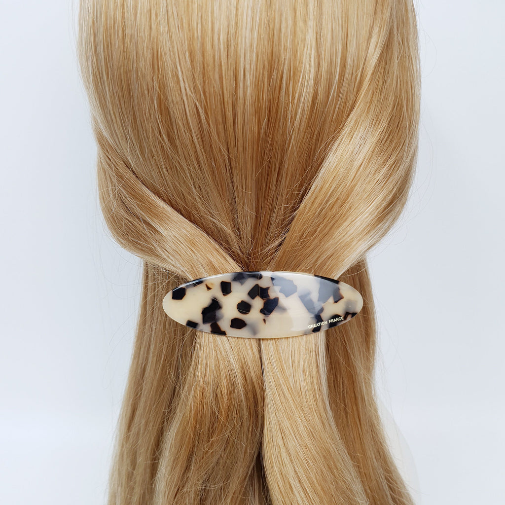 Leopard Oval Flat Hair Barrette (3.5 Inch) / Tortoise Shell French Hair Pin / Hair Accessory for Woman / Automatic Hair Clip