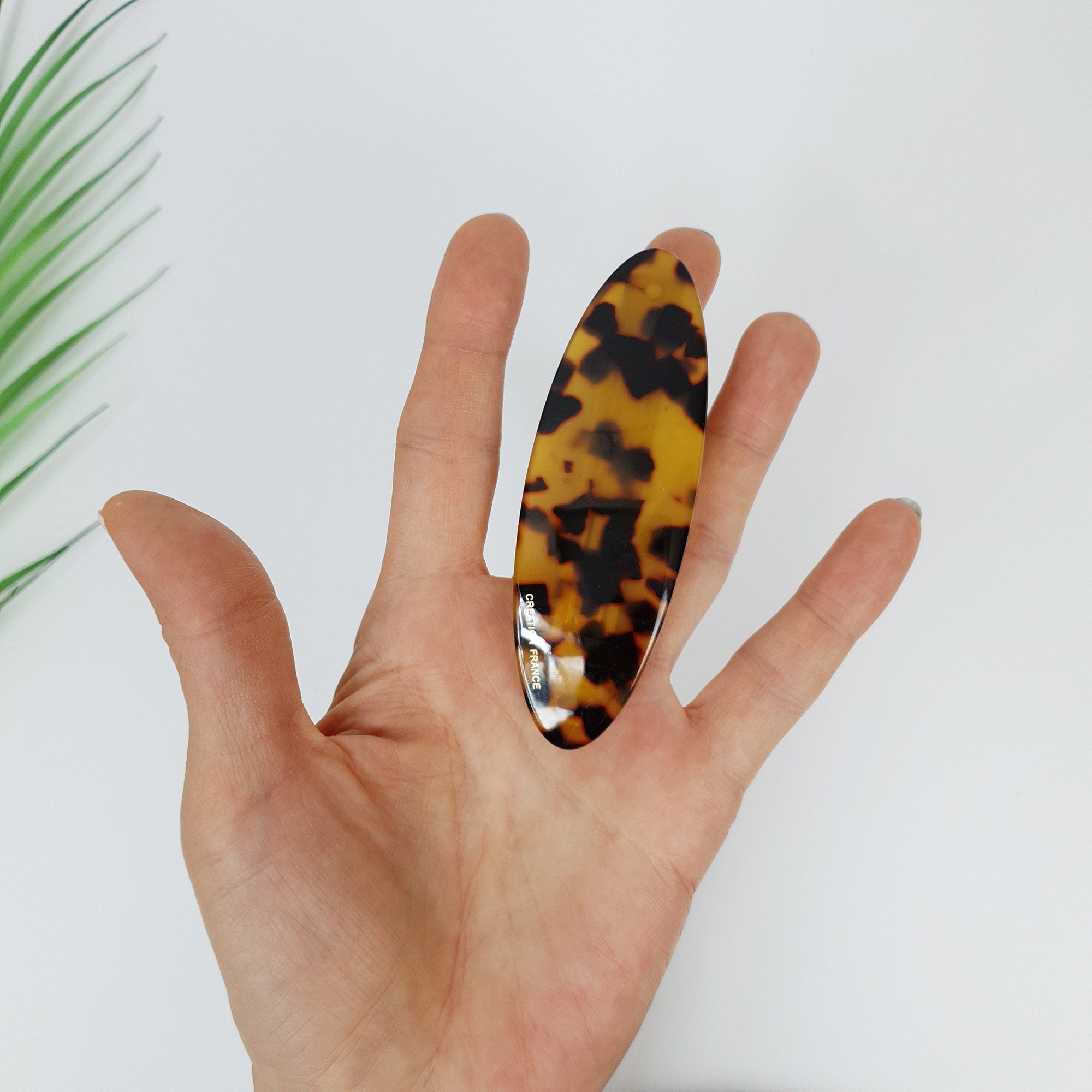 Leopard Oval Flat Hair Barrette (3.5 Inch) / Tortoise Shell French Hair Pin / Hair Accessory for Woman / Automatic Hair Clip