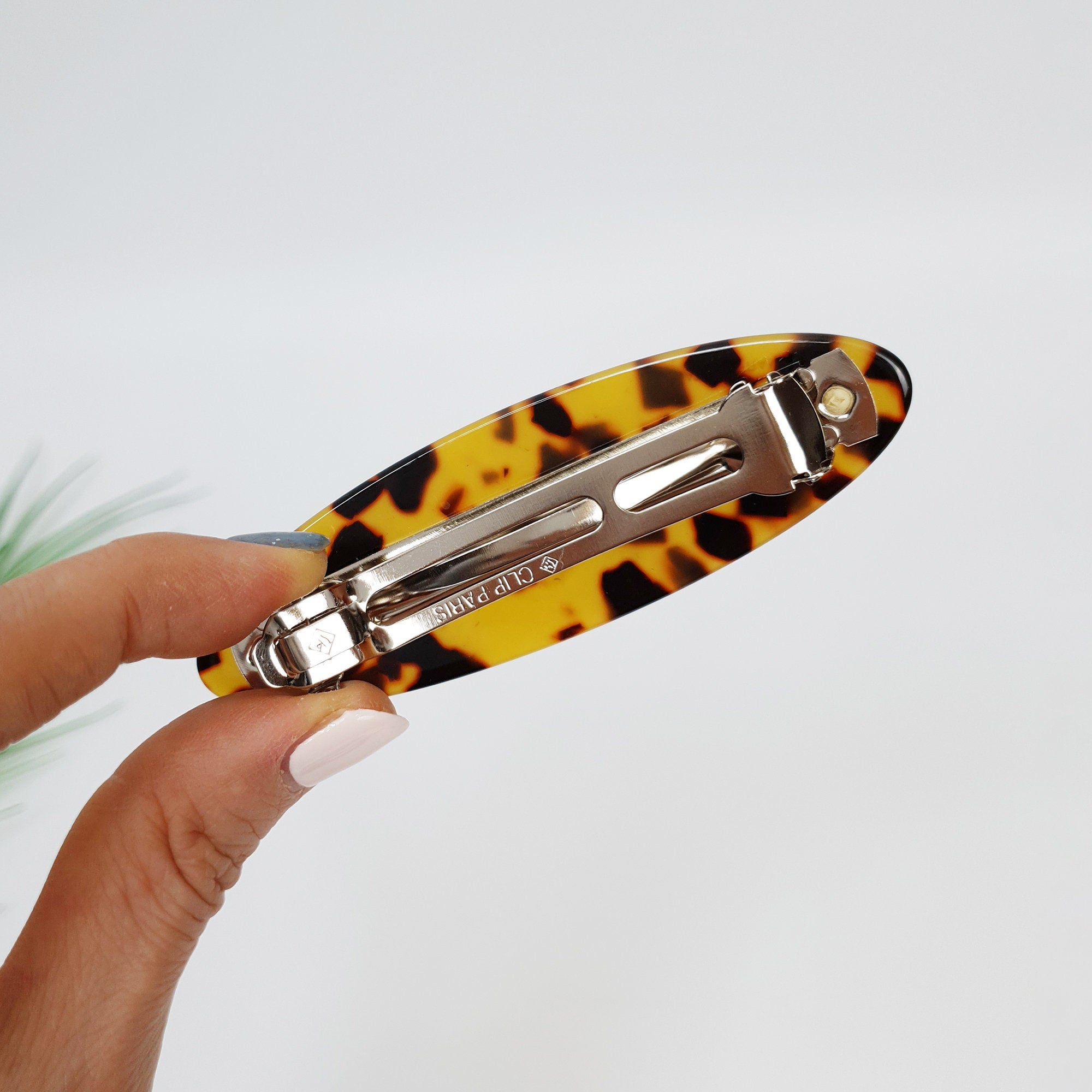 Leopard Oval Flat Hair Barrette (3.5 Inch) / Tortoise Shell French Hair Pin / Hair Accessory for Woman / Automatic Hair Clip