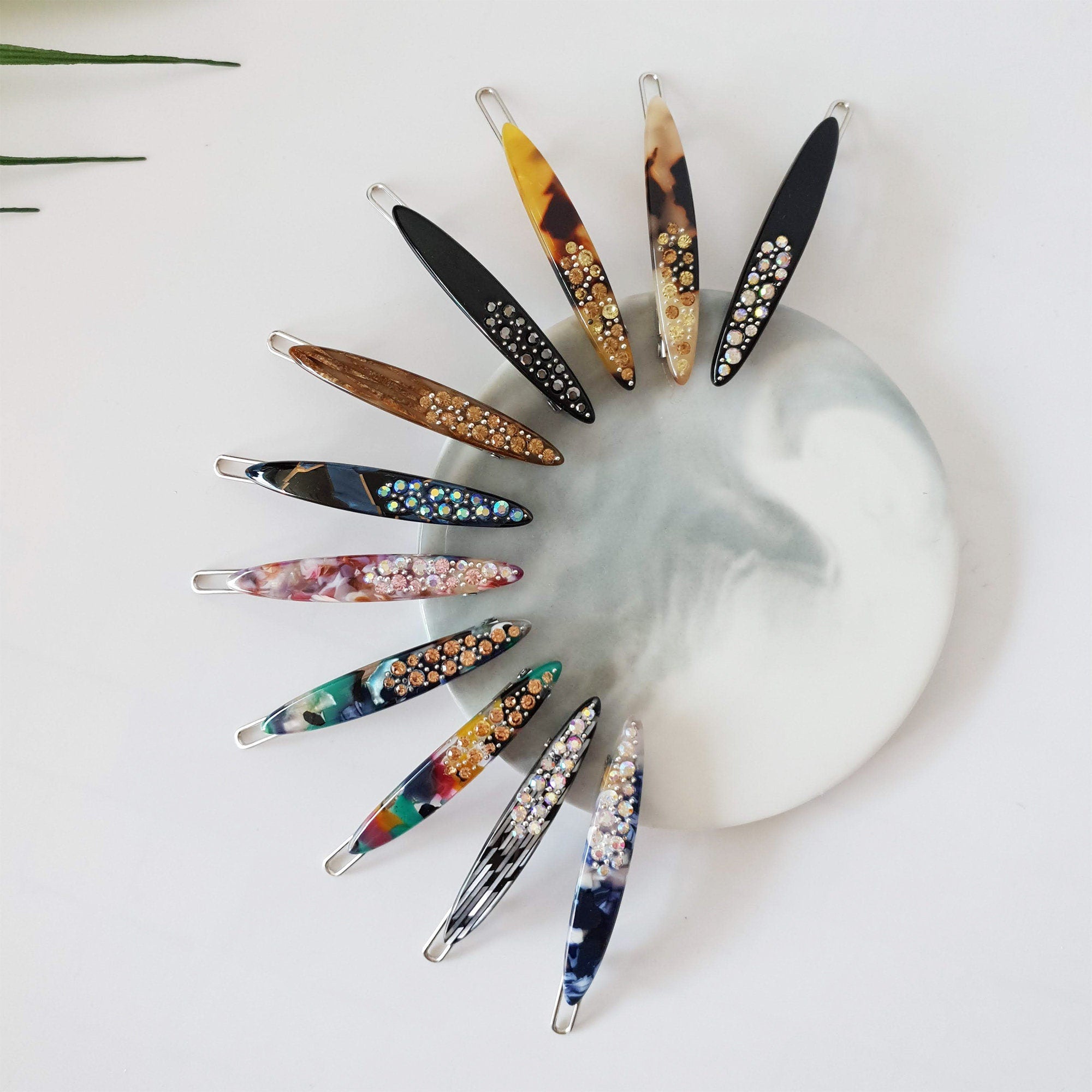 Tortoise Shell Cubic Slim Oval Bobby Pin / Luxurious French Hair Clip Claw / Hair Accessory for Woman / Bow Barrette for Thin Hair