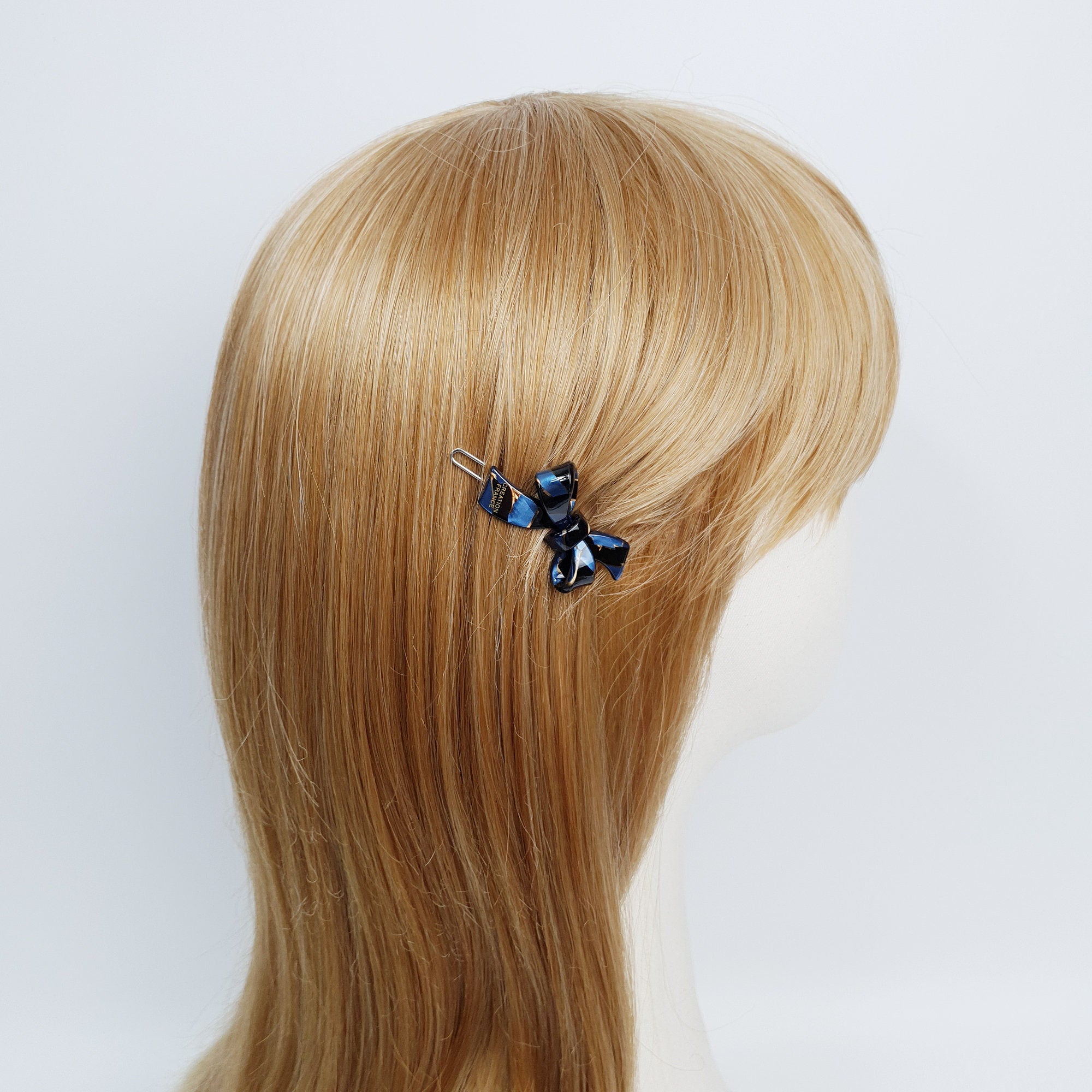 Tiny Double Ribbon Bobby Pin (1.8 Inch) / Tortoise Marble Leopard French Hair Pin Clip / Bow Barrette for Thin Hair