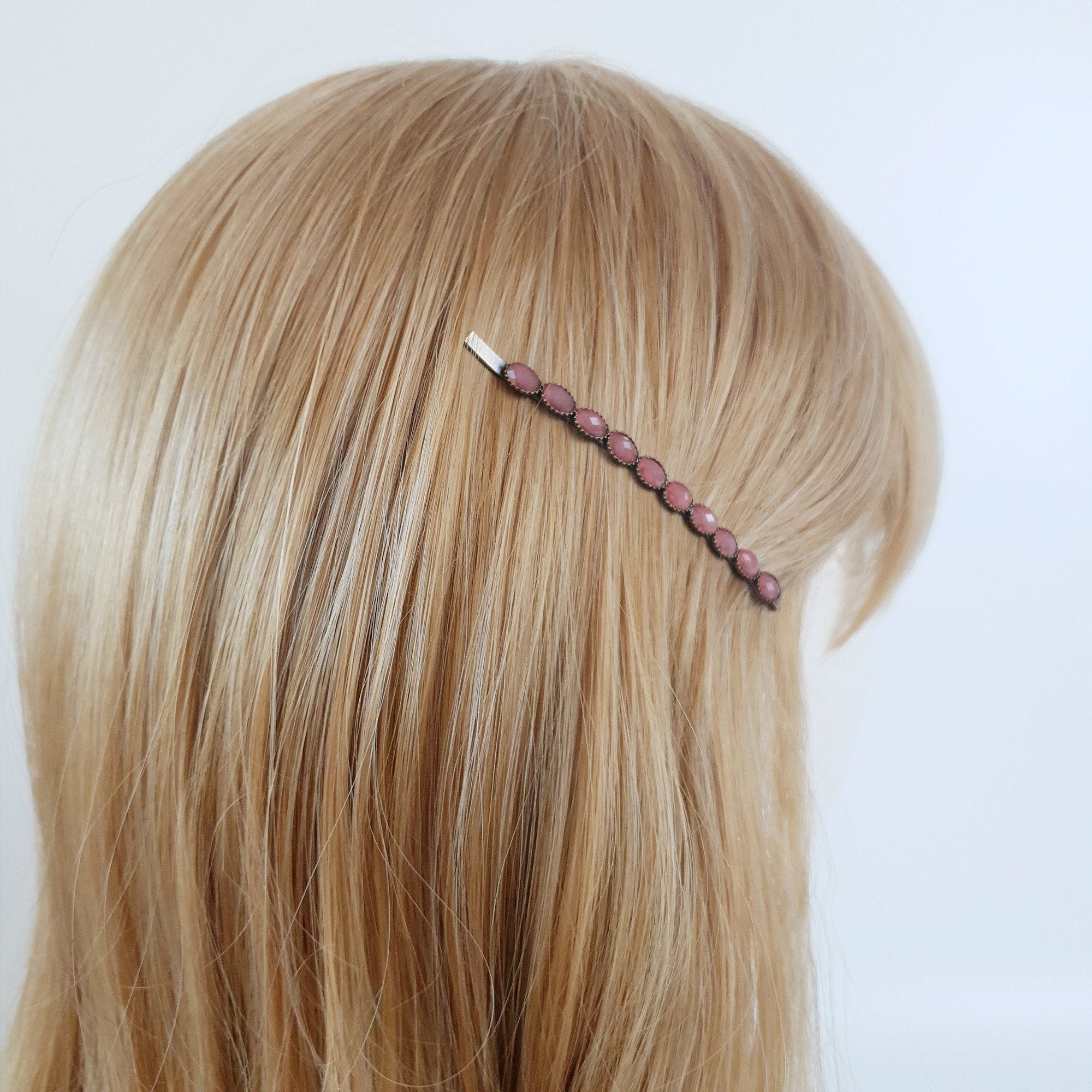 Formica Thin Long Hair Pin (3.2 Inch ) / Diamond Cut Formica Stone Decorated Bobby Pin / Vintage Hair Accessory for Woman