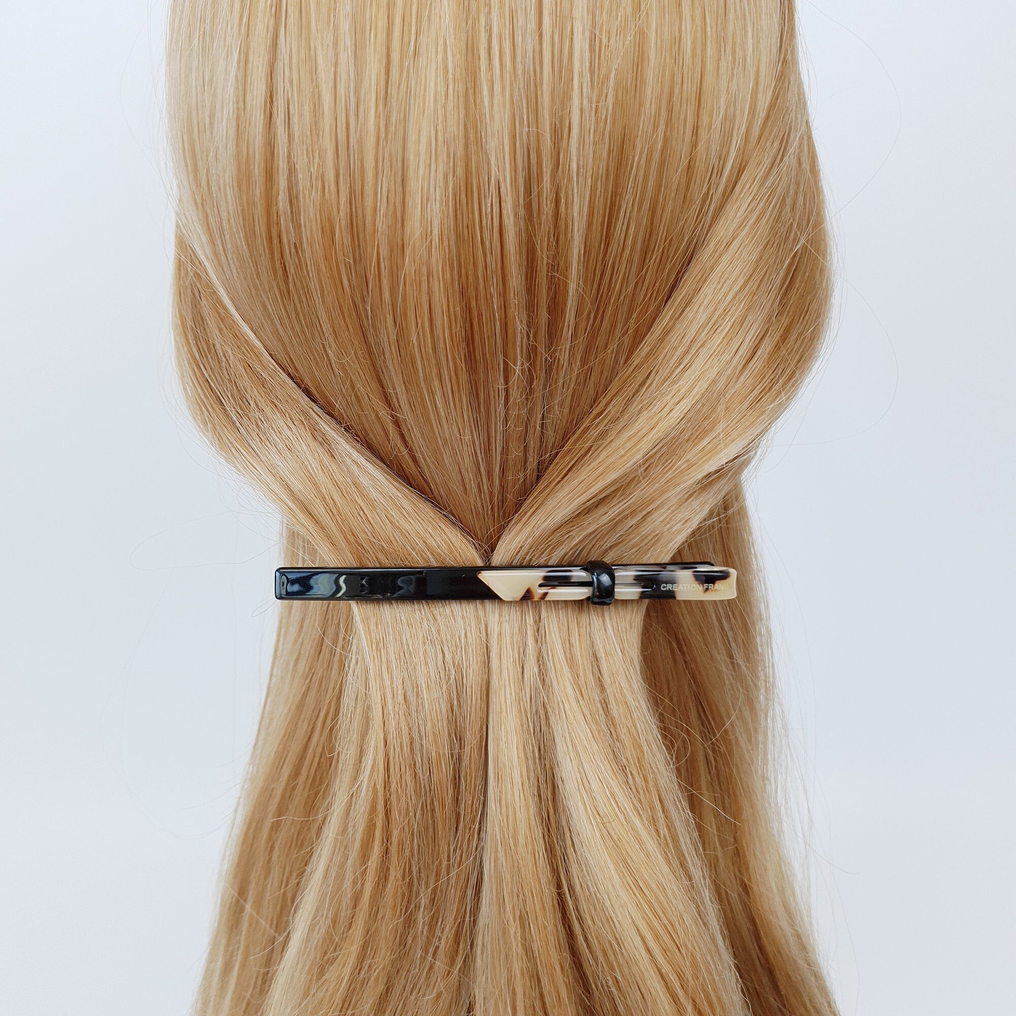 Leopard Art Long Ribbon Hair Barrette (4.3 Inch) / Tortoise Shell French Hair Pin / Hair Accessory for Woman / Automatic Hair Clip