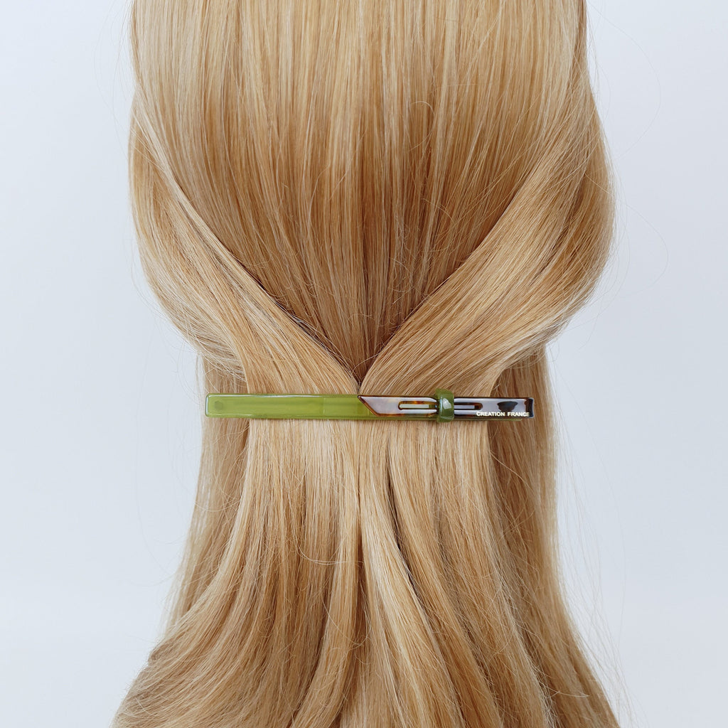 Leopard Art Long Ribbon Hair Barrette (4.3 Inch) / Tortoise Shell French Hair Pin / Hair Accessory for Woman / Automatic Hair Clip