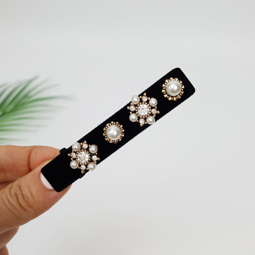 Black Velvet Pearl Hair Claw Clip with Pearl / Luxurious Hair Pin / Alligator Hair Clip for Woman