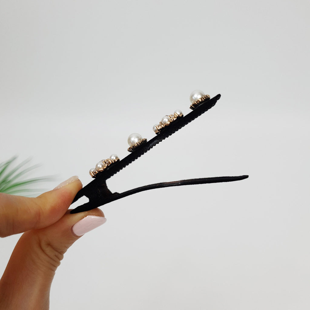 Black Velvet Pearl Hair Claw Clip with Pearl / Luxurious Hair Pin / Alligator Hair Clip for Woman