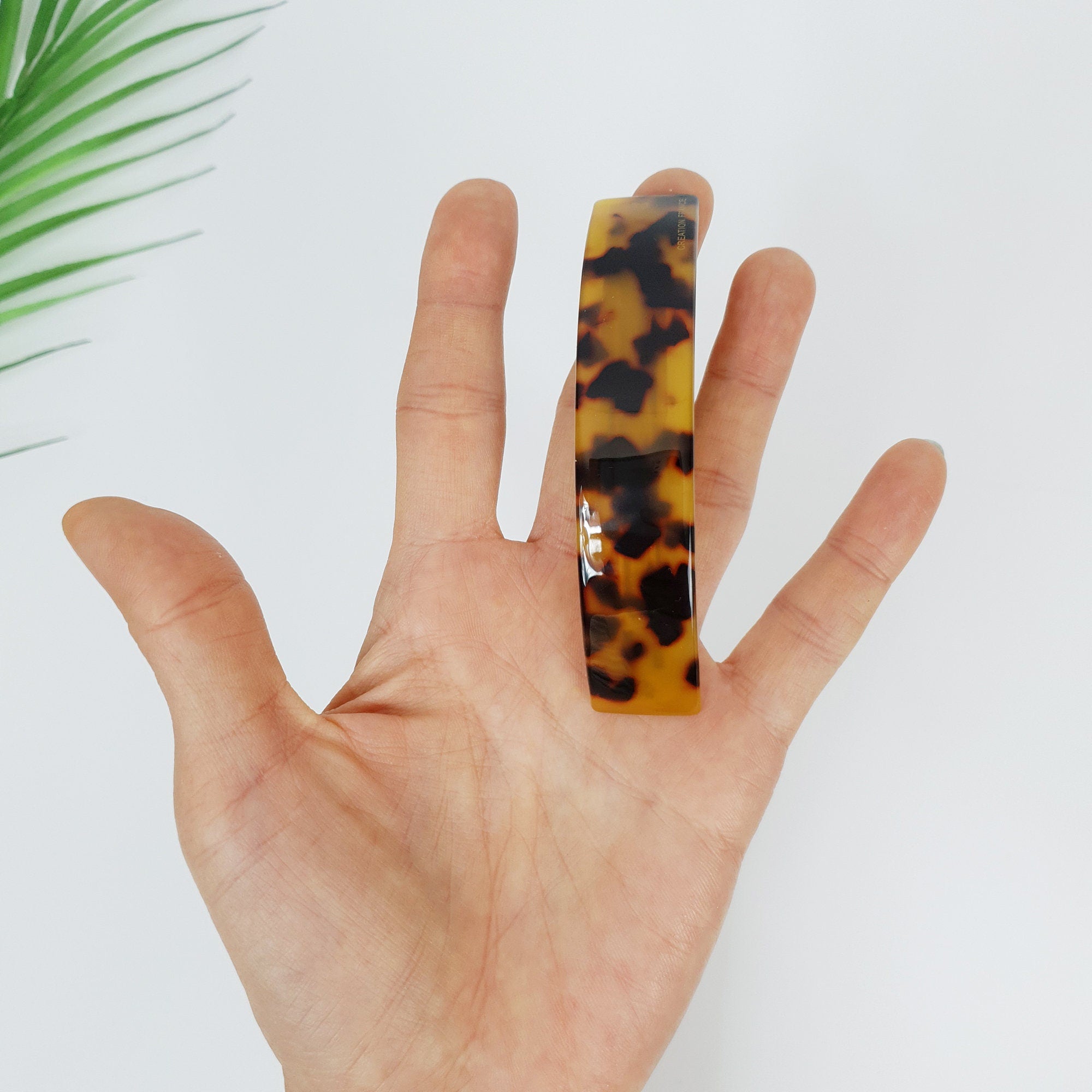 Leopard Curve Square Hair Barrette (3.7 Inch) / Tortoise Shell French Hair Pin / Hair Accessory for Woman / Automatic Hair Clip