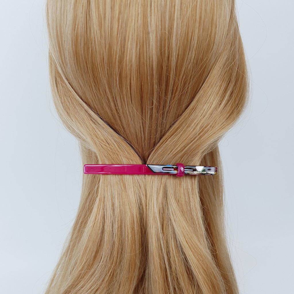 Leopard Art Long Ribbon Hair Barrette (4.3 Inch) / Tortoise Shell French Hair Pin / Hair Accessory for Woman / Automatic Hair Clip