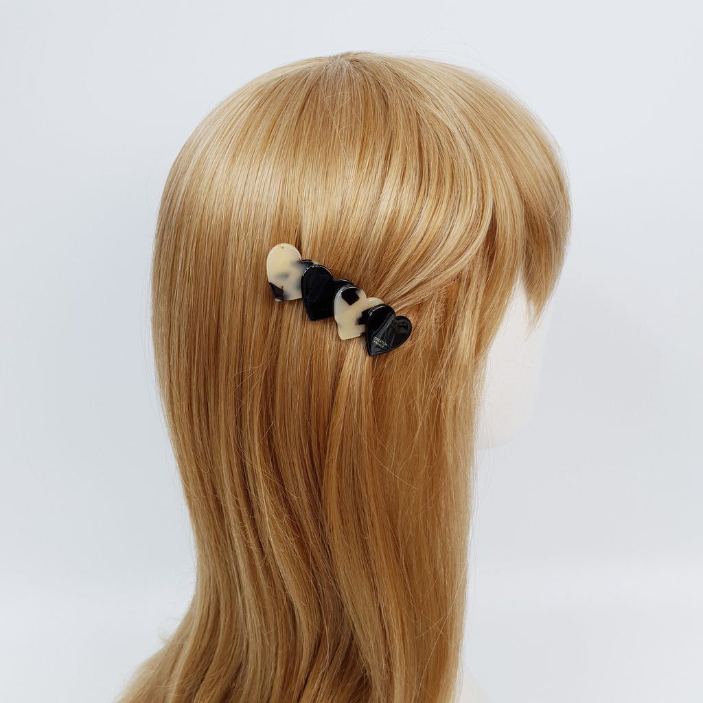 Mix Double Heart Hair Barrette (2.8 Inch) / Tortoise Marble French Hair Pin / Hair Accessory for Woman / Automatic Hair Clip