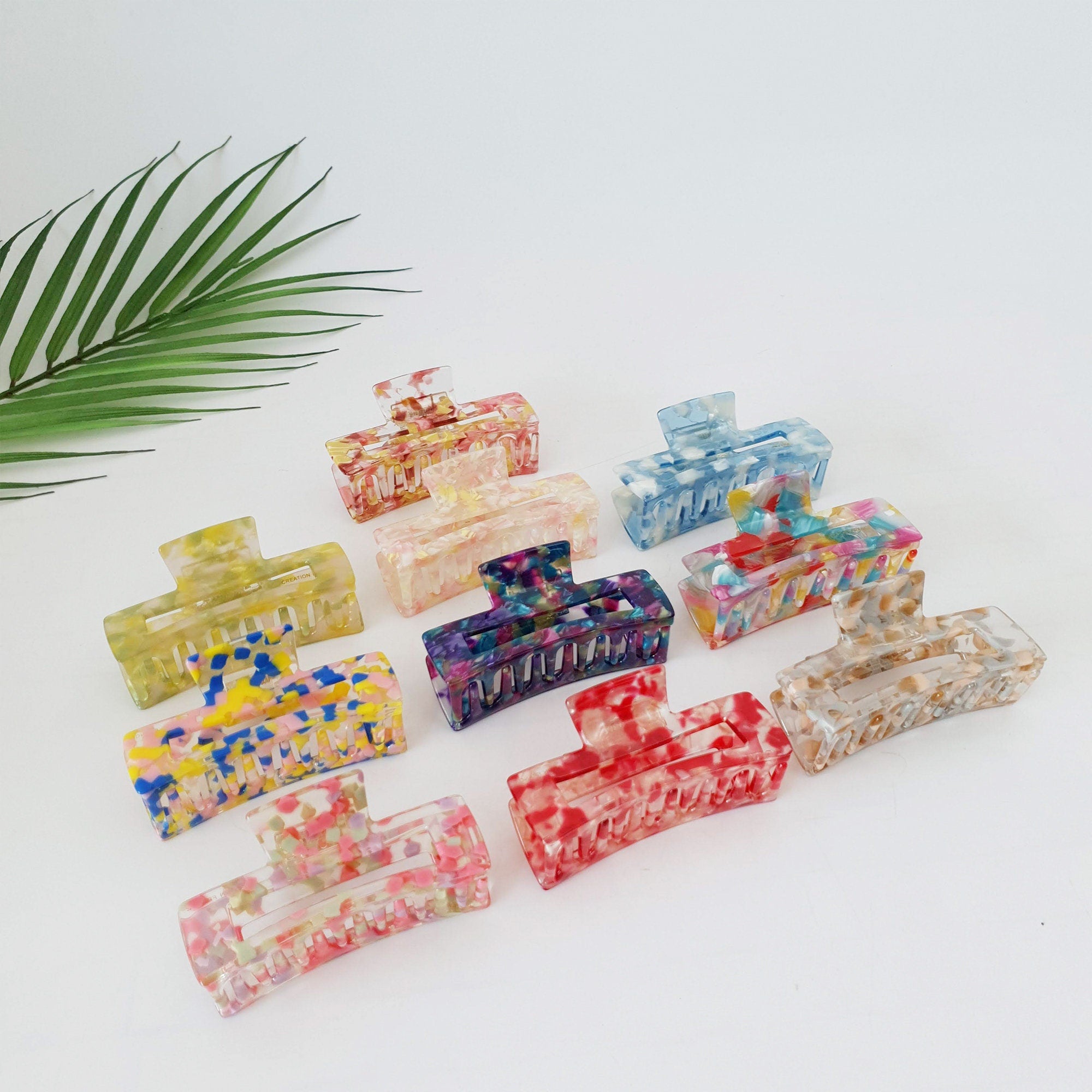 Jelly Marble Long Square Medium Hair Claw Clip / Tortoise Shell French Hair Pin / Hair Accessory for Woman