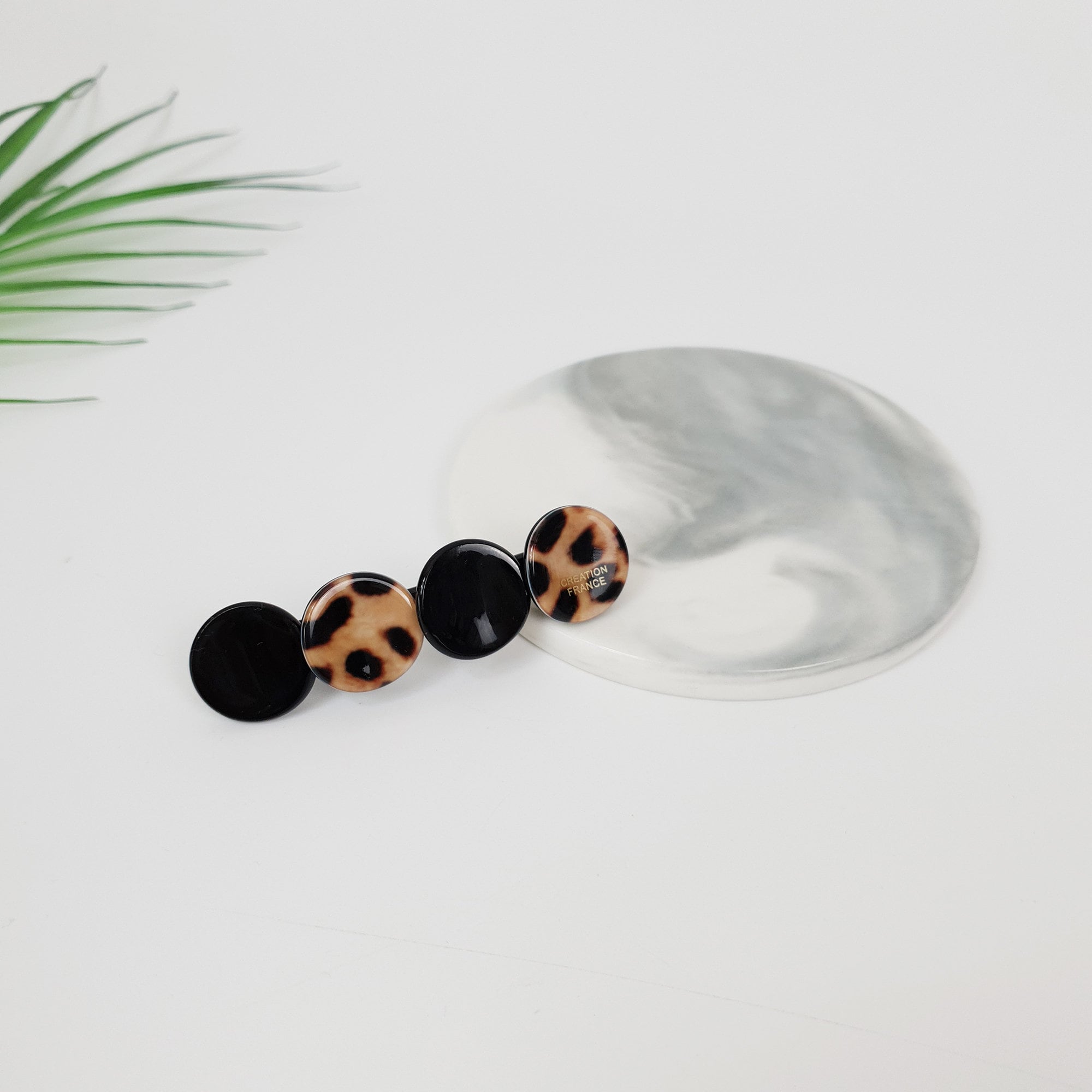 Leopard Floral Leaf Hair Barrette (2.6 Inch) / Tortoise Shell French Hair Pin / Hair Accessory for Woman / Automatic Hair Clip